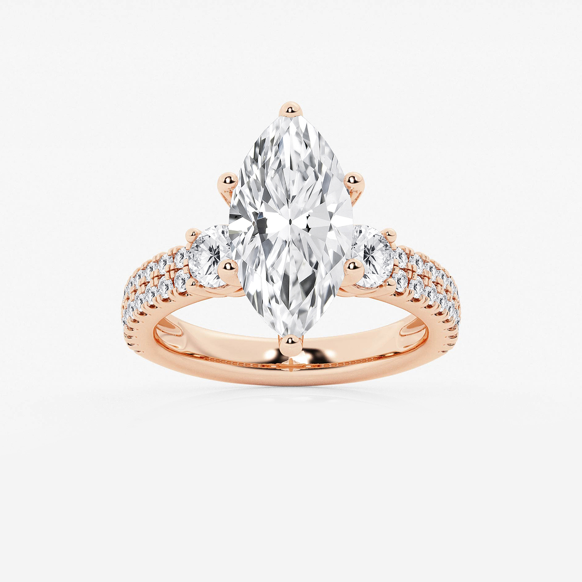 4 1/2 ctw Marquise Lab Grown Diamond Engagement Ring with Double Row Side Accents