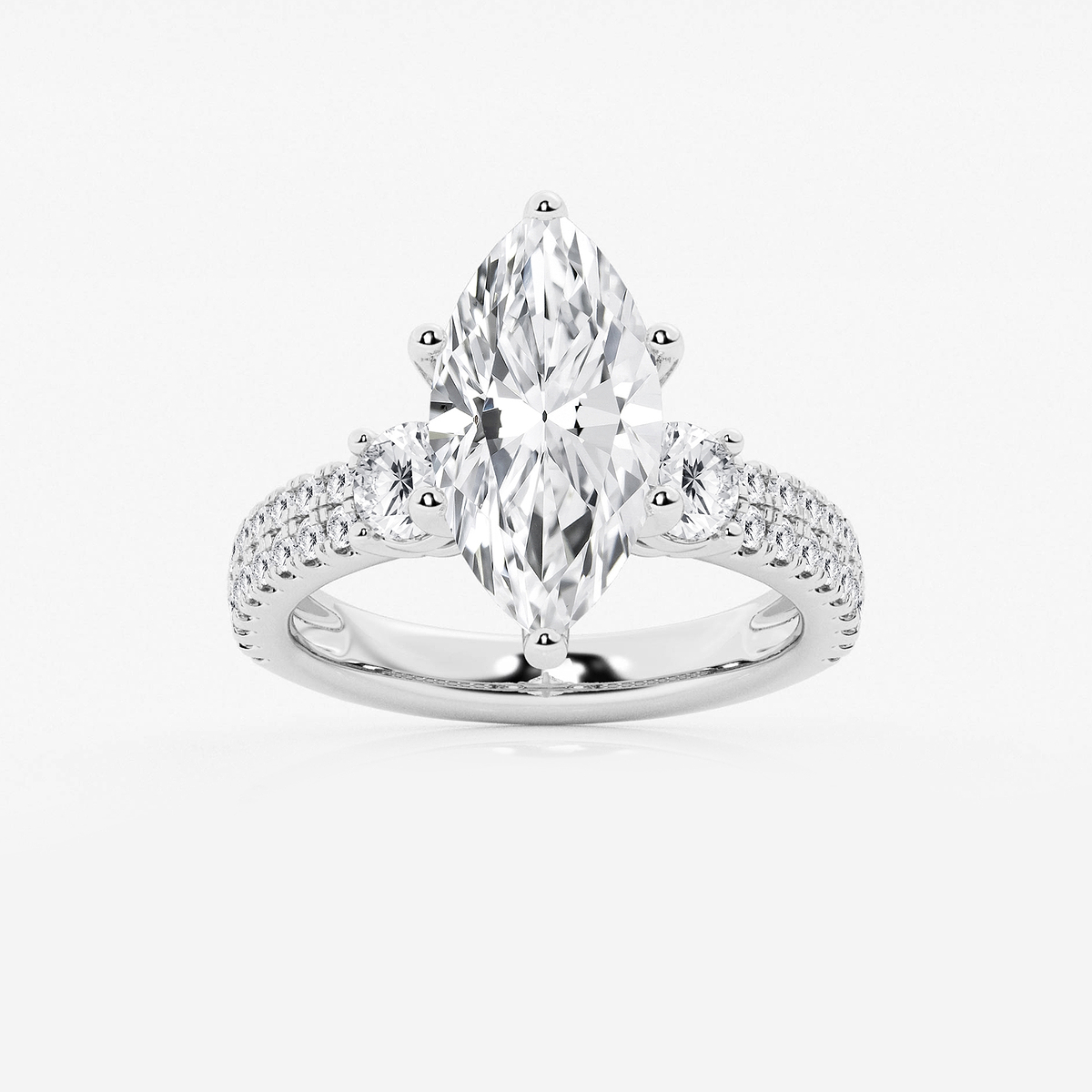 4 1/2 ctw Marquise Lab Grown Diamond Engagement Ring with Double Row Side Accents