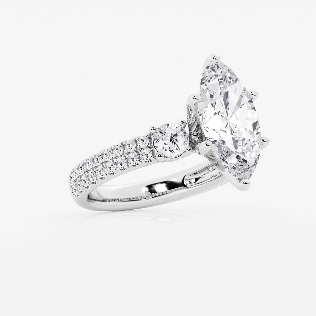 Additional Image 1 for  4 1/2 ctw Marquise Lab Grown Diamond Engagement Ring with Double Row Side Accents