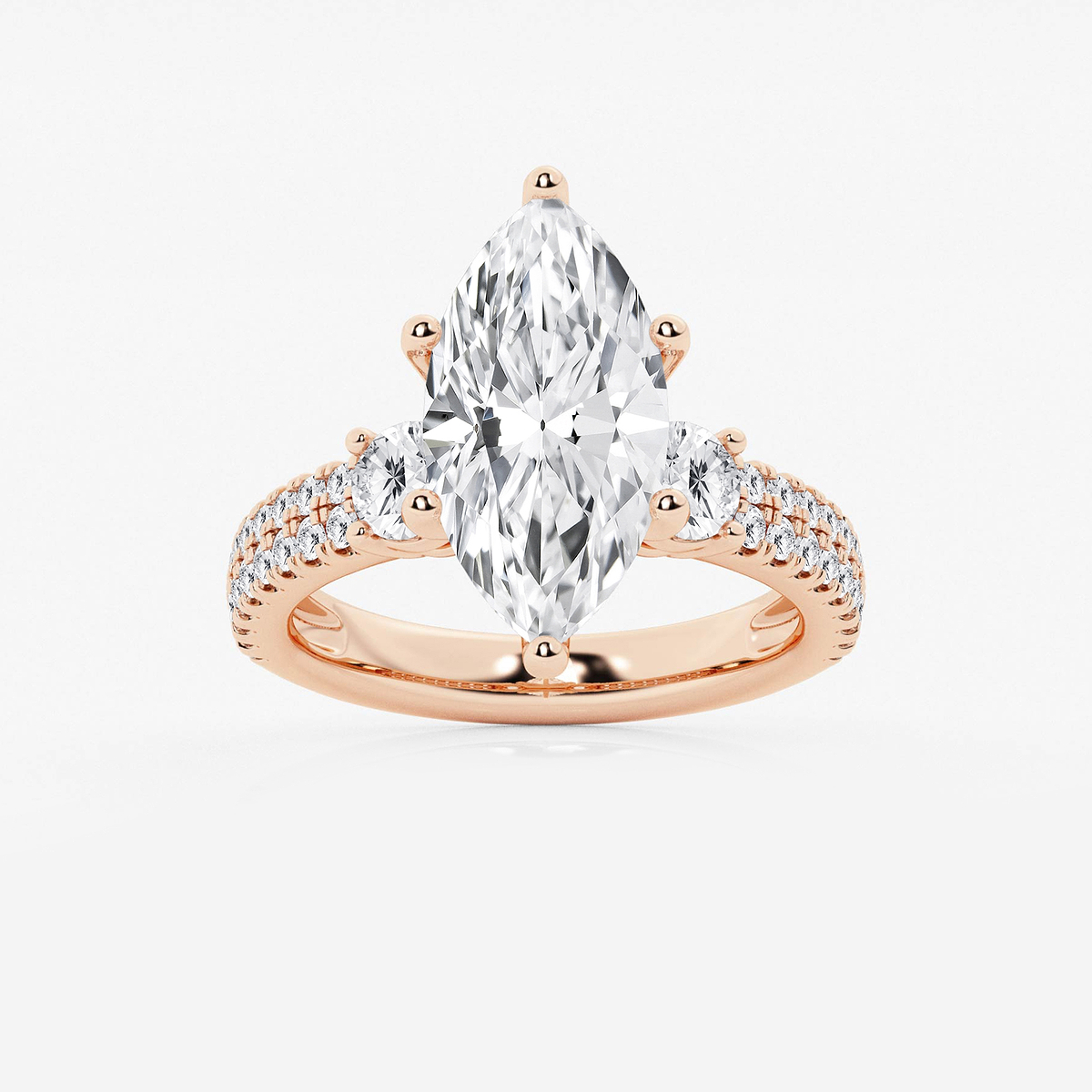 5 ctw Marquise Lab Grown Diamond Engagement Ring with Double Row Side Accents