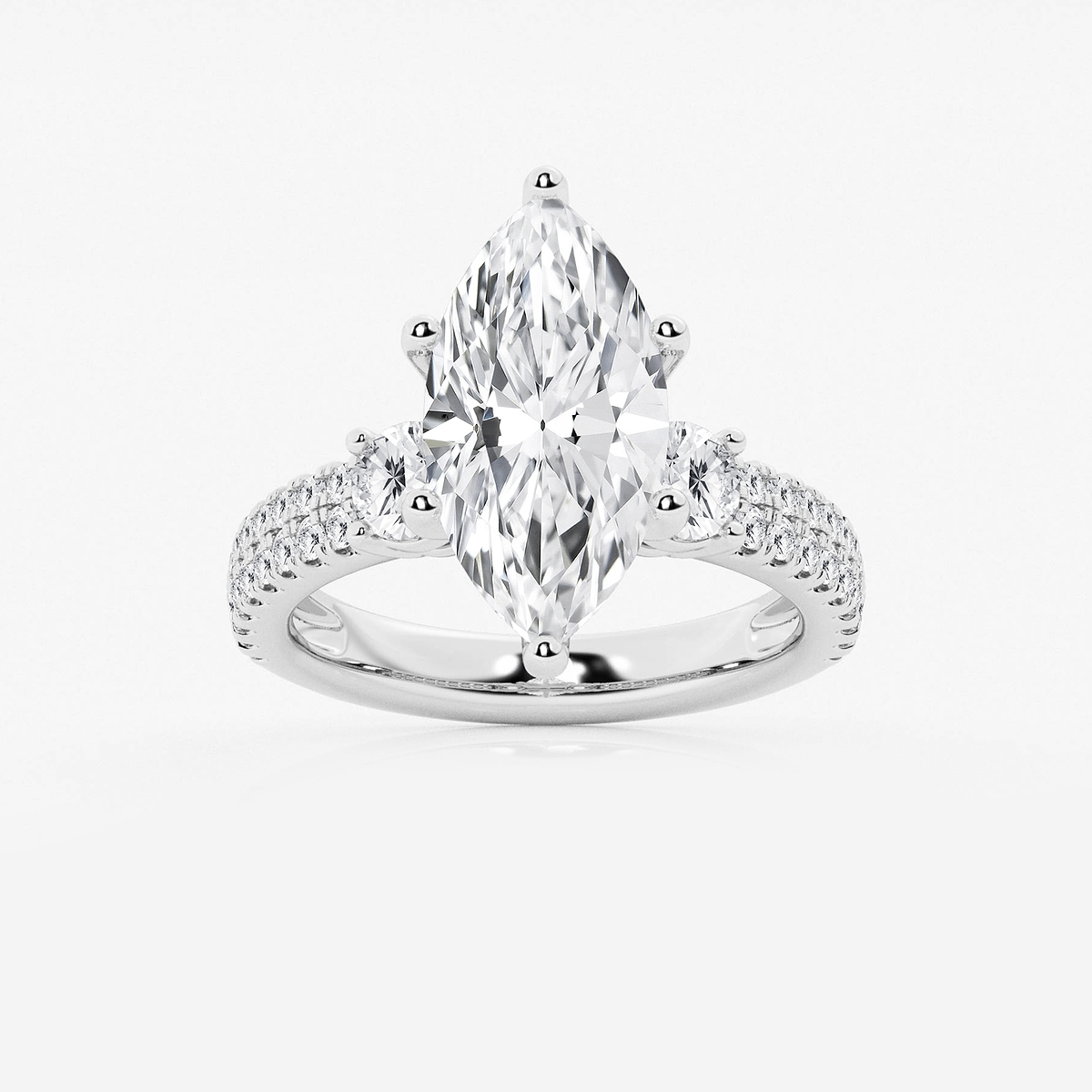5 ctw Marquise Lab Grown Diamond Engagement Ring with Double Row Side Accents