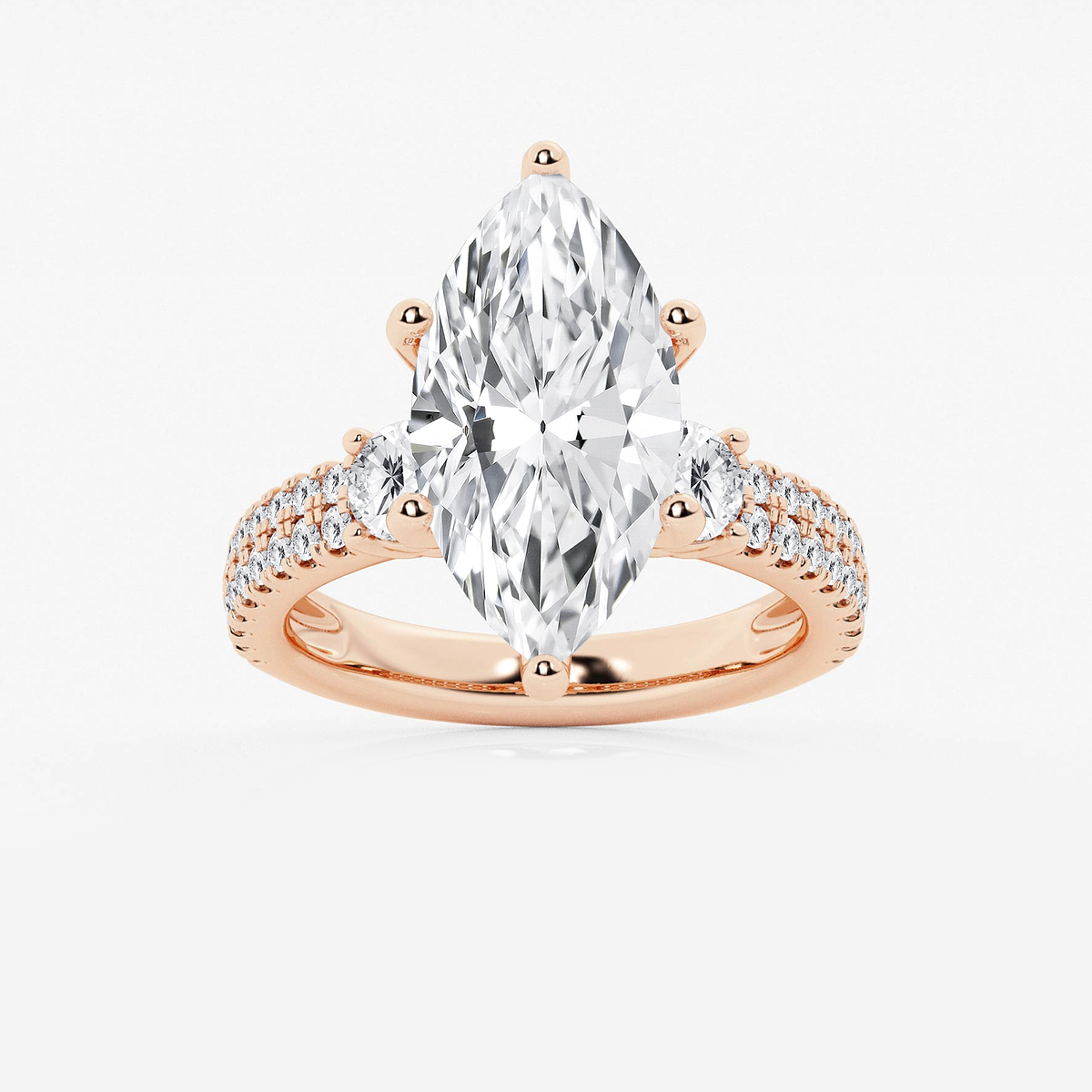 6 ctw Marquise Lab Grown Diamond Engagement Ring with Double Row Side Accents