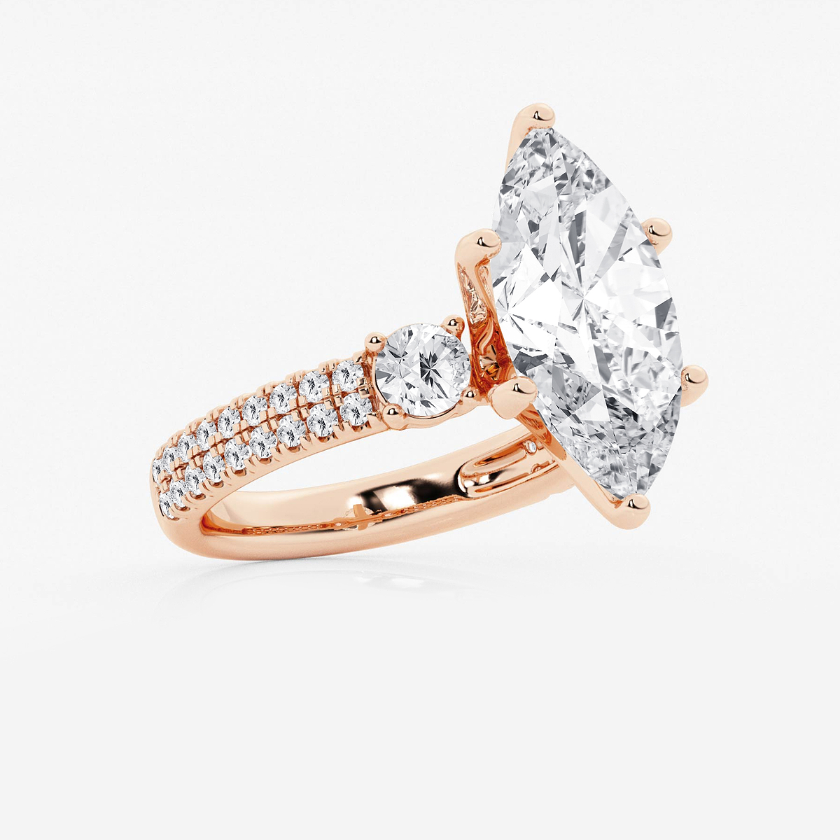 Additional Image 1 for  6 ctw Marquise Lab Grown Diamond Engagement Ring with Double Row Side Accents