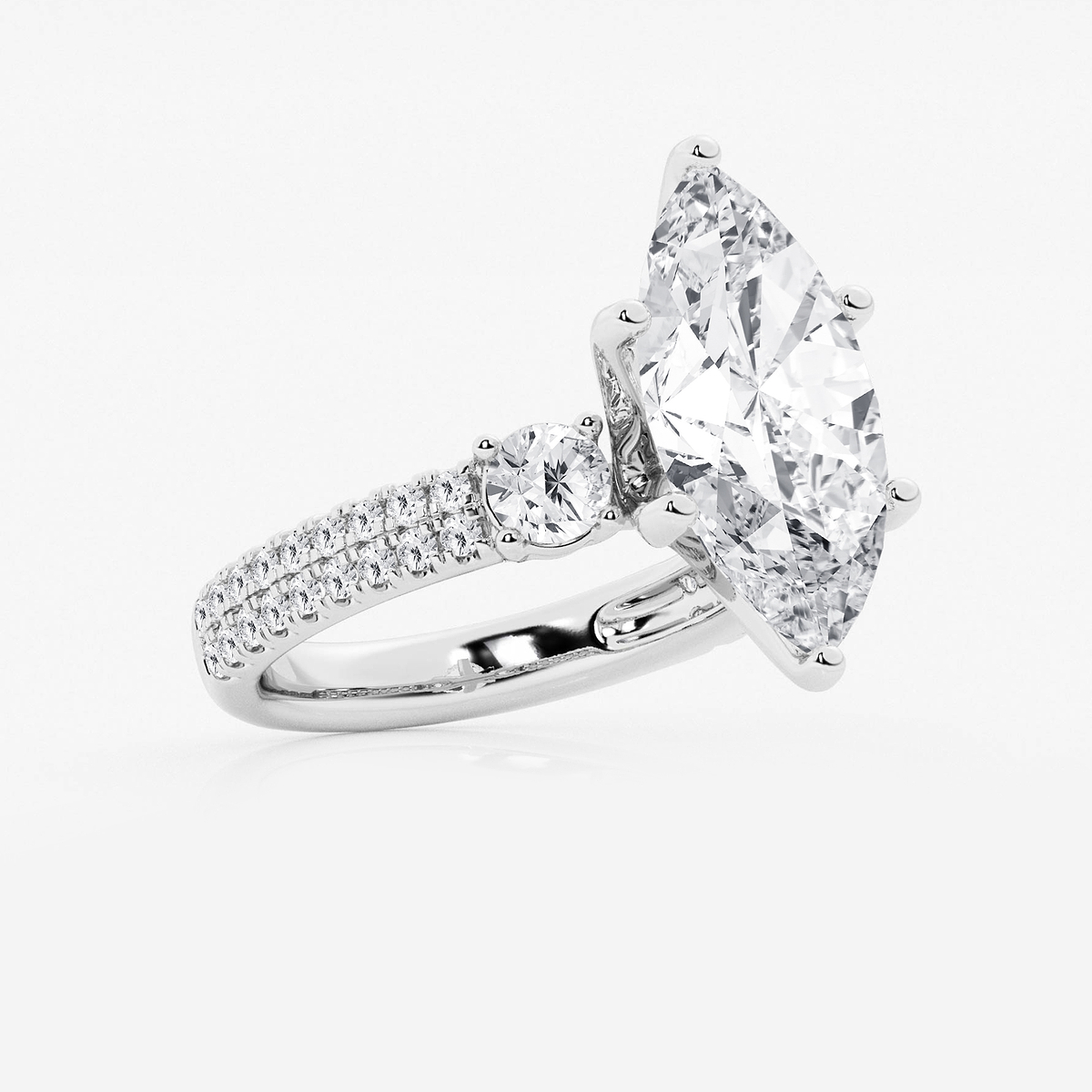 Additional Image 1 for  6 ctw Marquise Lab Grown Diamond Engagement Ring with Double Row Side Accents