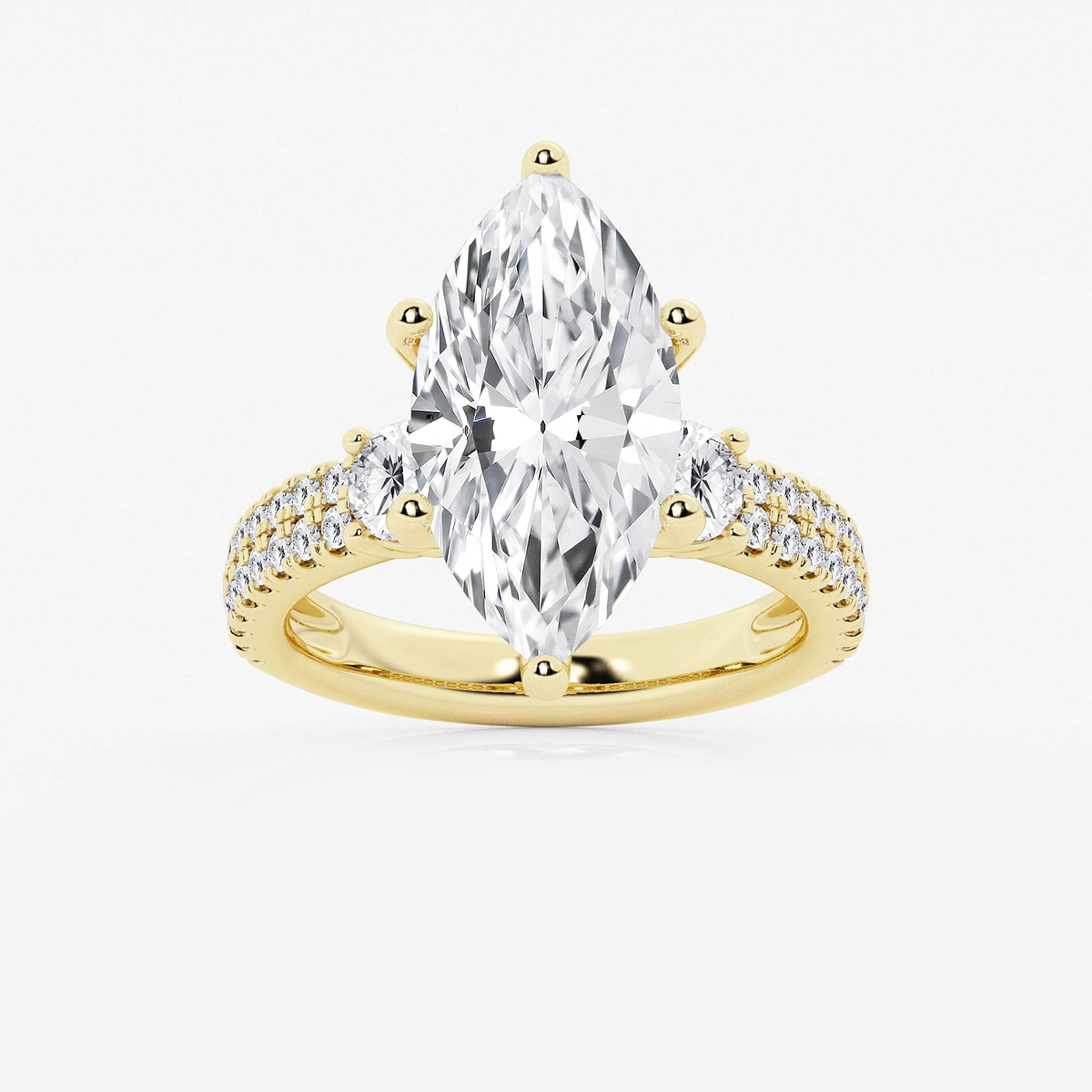 6 ctw Marquise Lab Grown Diamond Engagement Ring with Double Row Side Accents