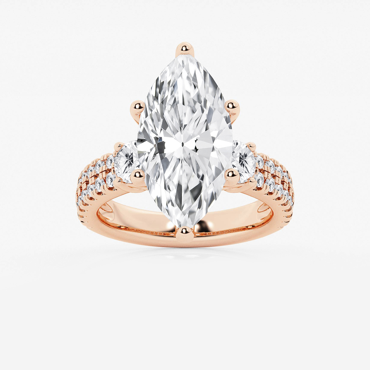 7 ctw Marquise Lab Grown Diamond Engagement Ring with Double Row Side Accents