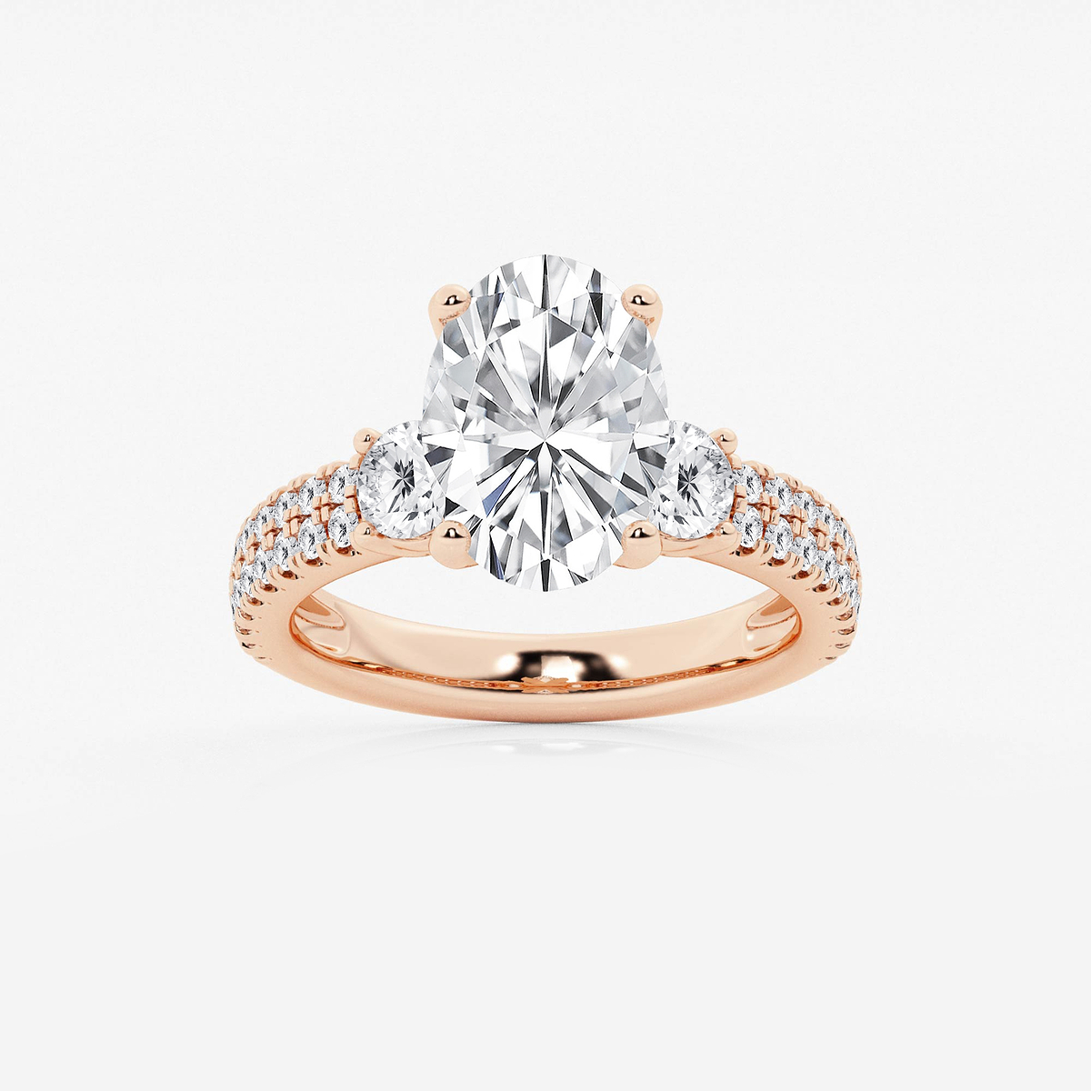 4 1/2 ctw Oval Lab Grown Diamond Engagement Ring with Double Row Side Accents