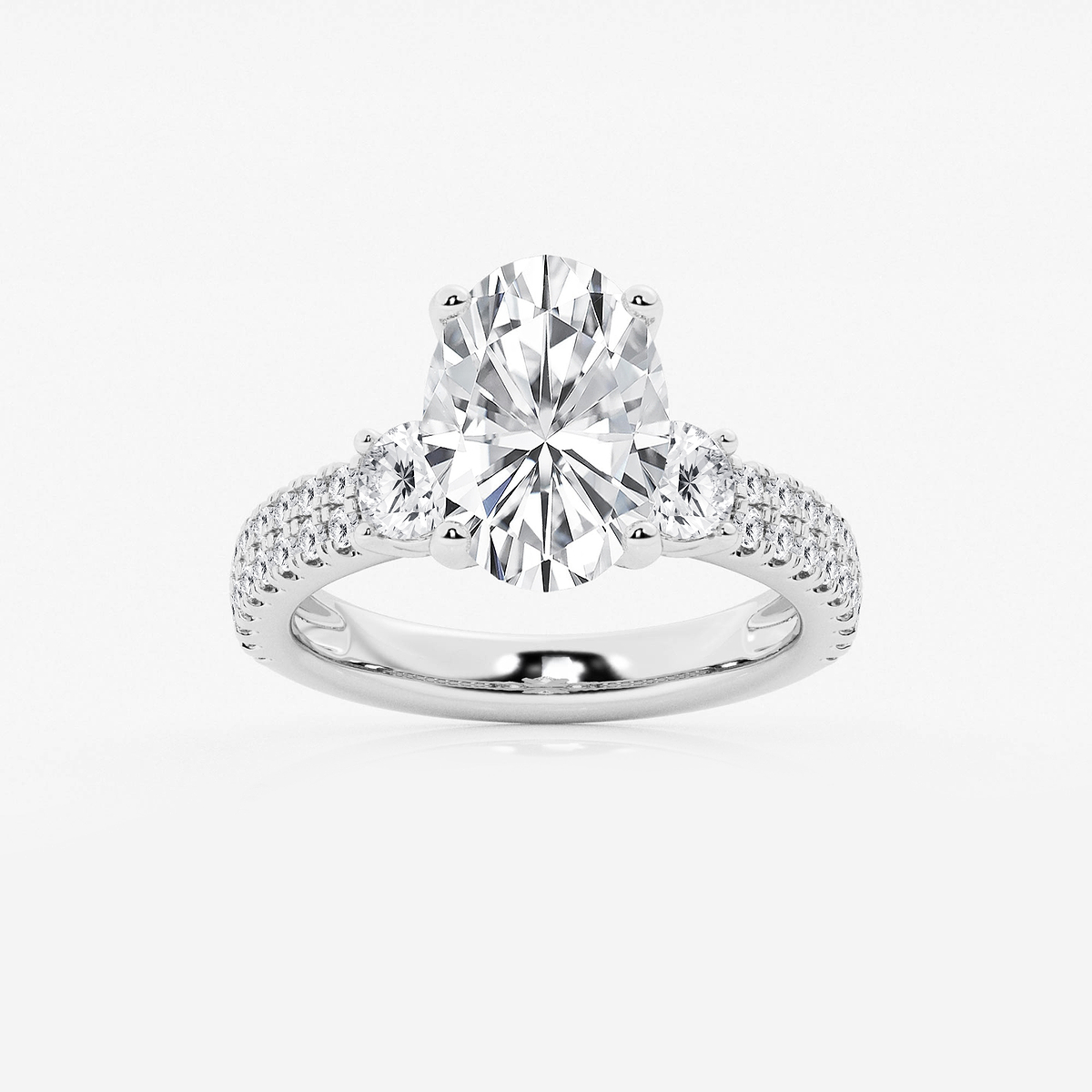 4 1/2 ctw Oval Lab Grown Diamond Engagement Ring with Double Row Side Accents
