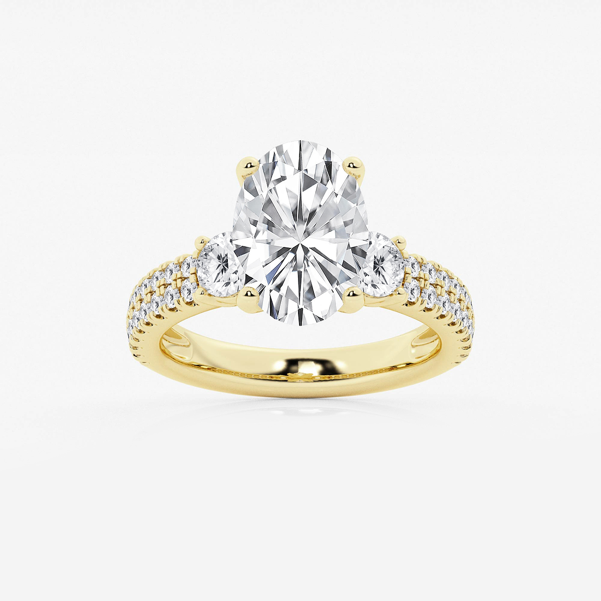 4 1/2 ctw Oval Lab Grown Diamond Engagement Ring with Double Row Side Accents