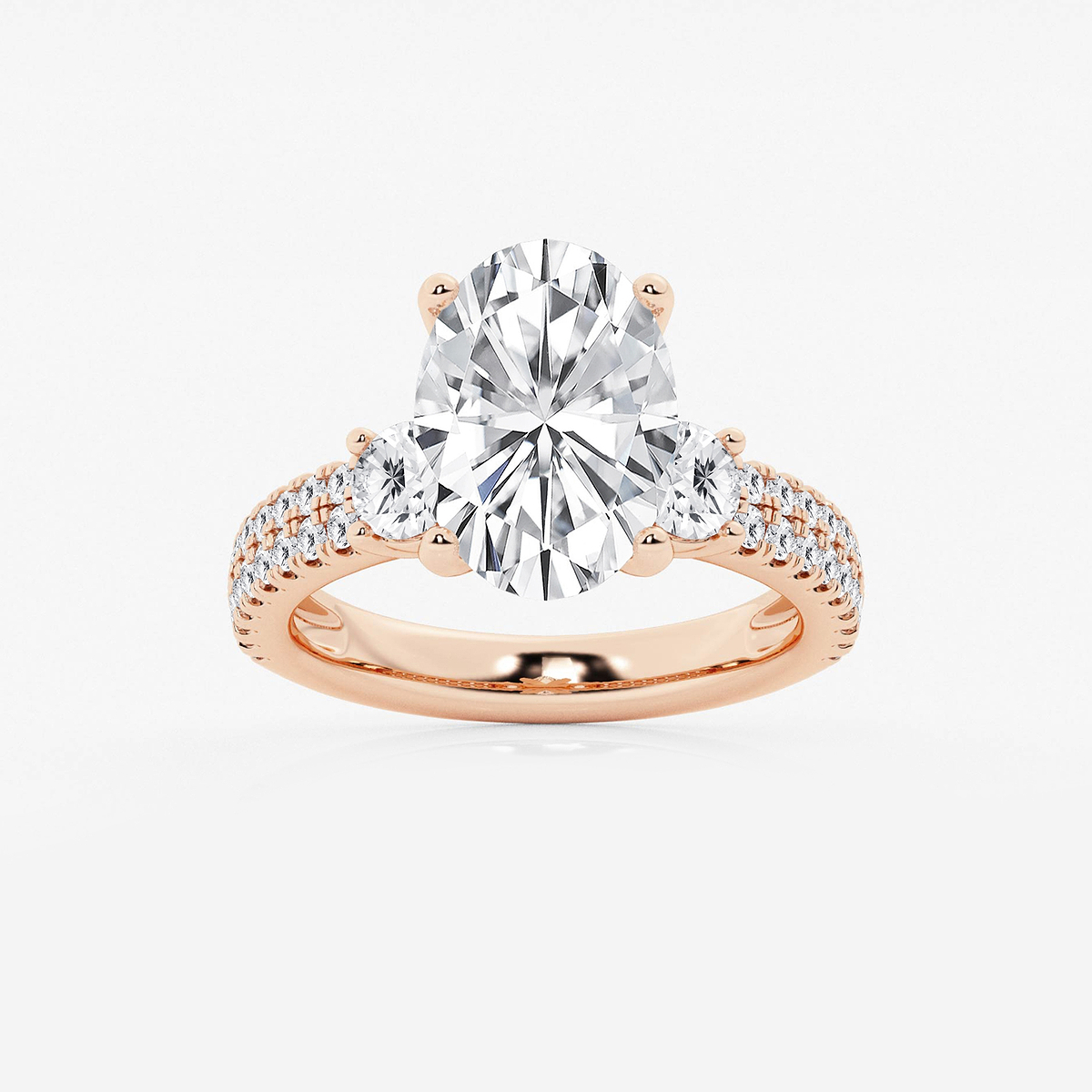 5 ctw Oval Lab Grown Diamond Engagement Ring with Double Row Side Accents