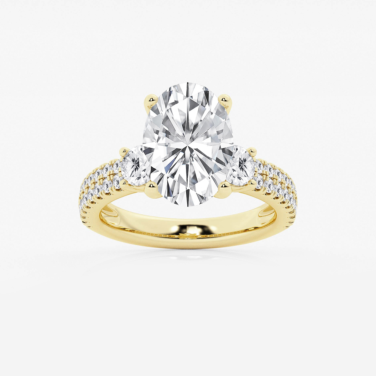 5 ctw Oval Lab Grown Diamond Engagement Ring with Double Row Side Accents
