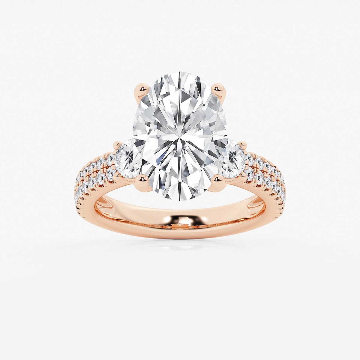 6 ctw Oval Lab Grown Diamond Engagement Ring with Double Row Side Accents