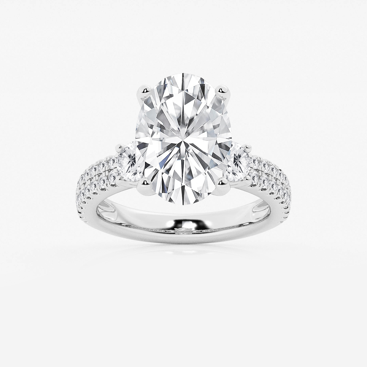 6 ctw Oval Lab Grown Diamond Engagement Ring with Double Row Side Accents