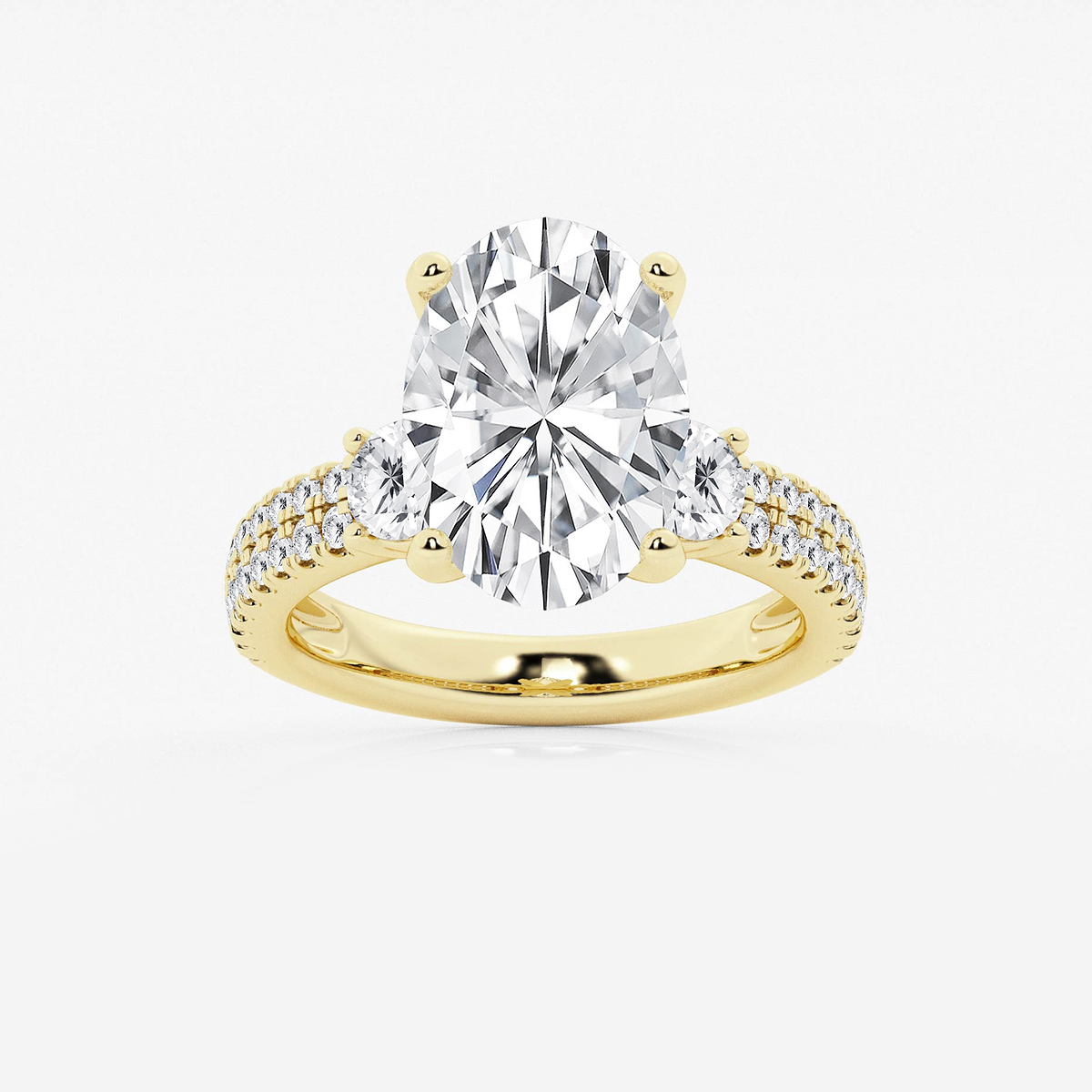 6 ctw Oval Lab Grown Diamond Engagement Ring with Double Row Side Accents