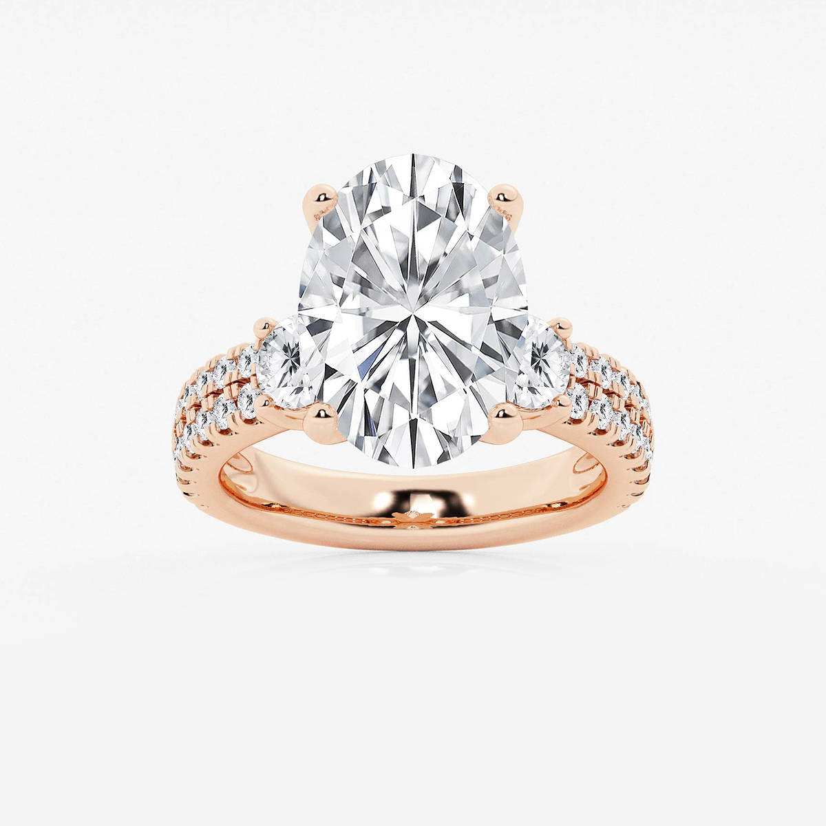 7 ctw Oval Lab Grown Diamond Engagement Ring with Double Row Side Accents