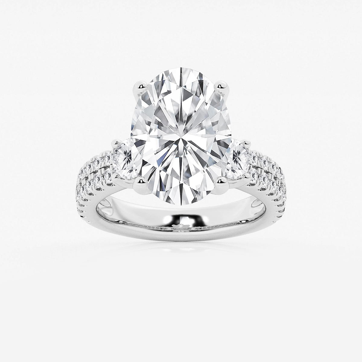7 ctw Oval Lab Grown Diamond Engagement Ring with Double Row Side Accents