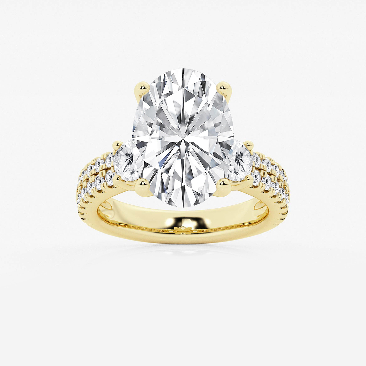 7 ctw Oval Lab Grown Diamond Engagement Ring with Double Row Side Accents