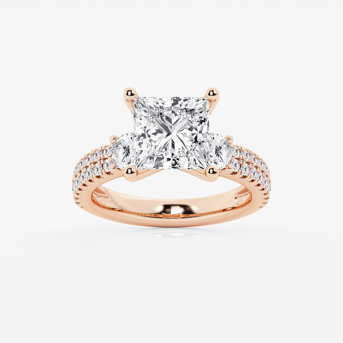 4 1/2 ctw Princess Lab Grown Diamond Engagement Ring with Double Row Side Accents