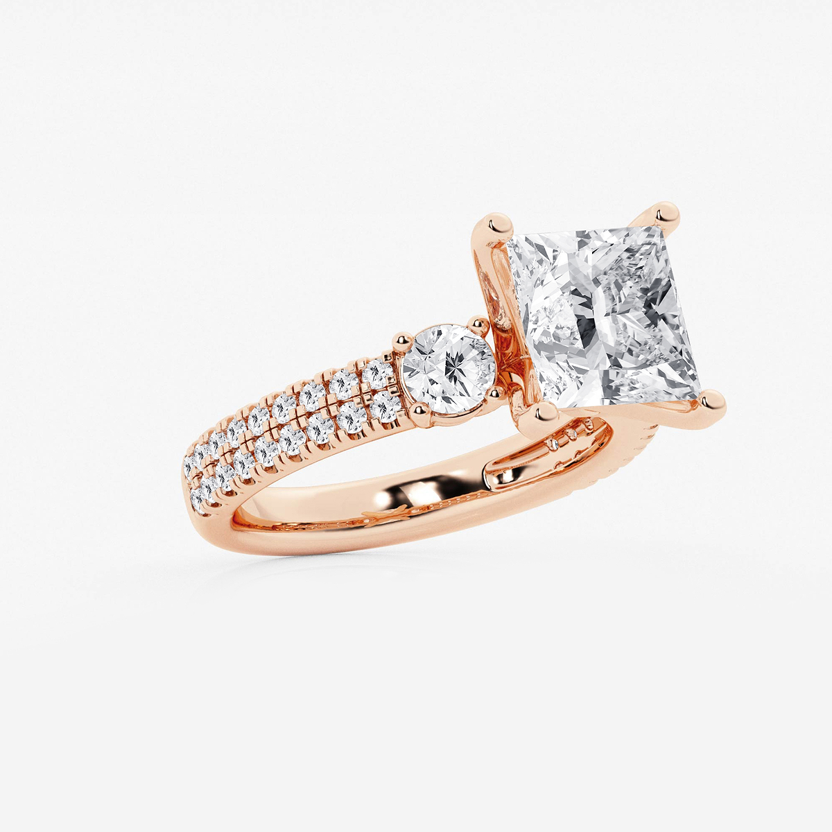 Additional Image 1 for  4 1/2 ctw Princess Lab Grown Diamond Engagement Ring with Double Row Side Accents