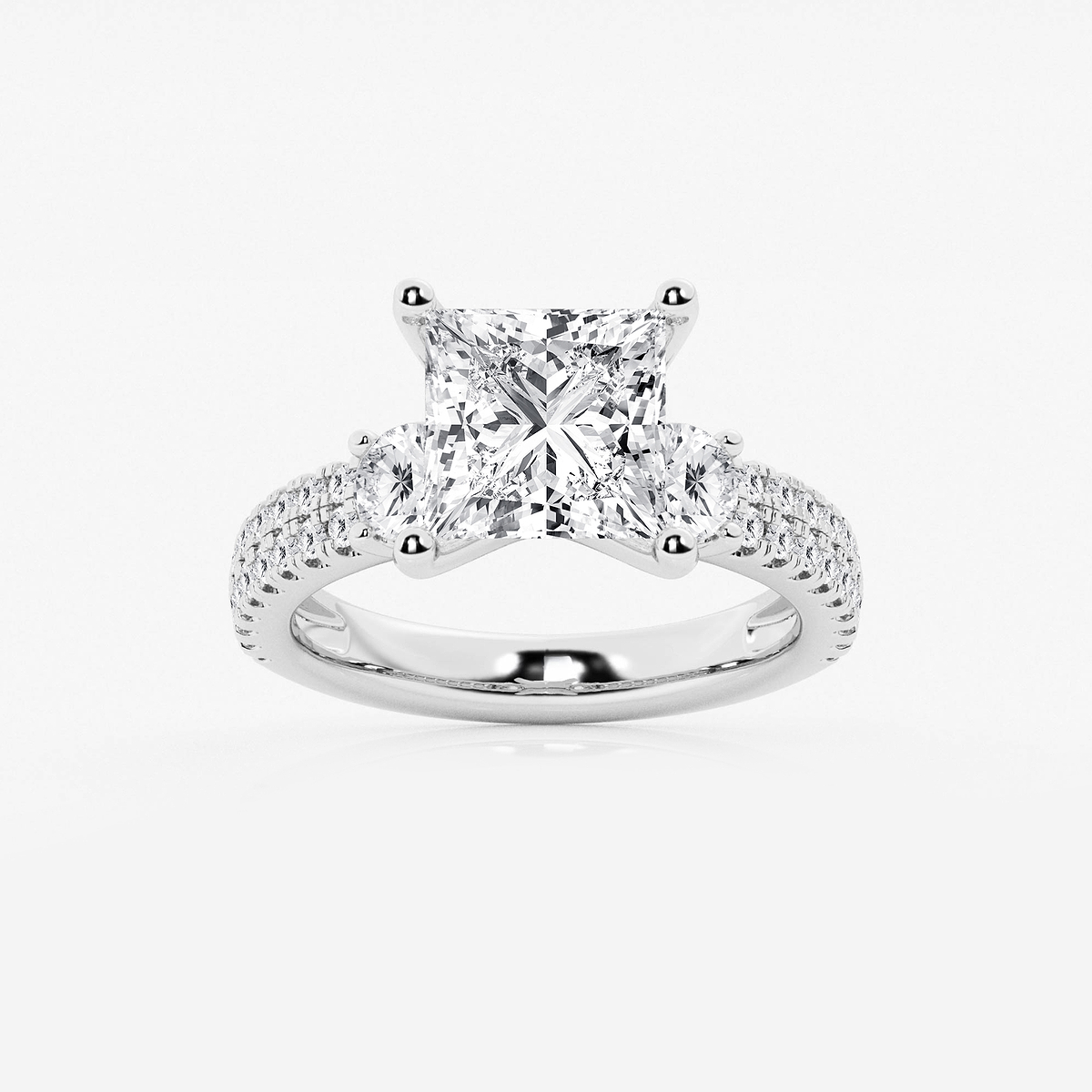 4 1/2 ctw Princess Lab Grown Diamond Engagement Ring with Double Row Side Accents