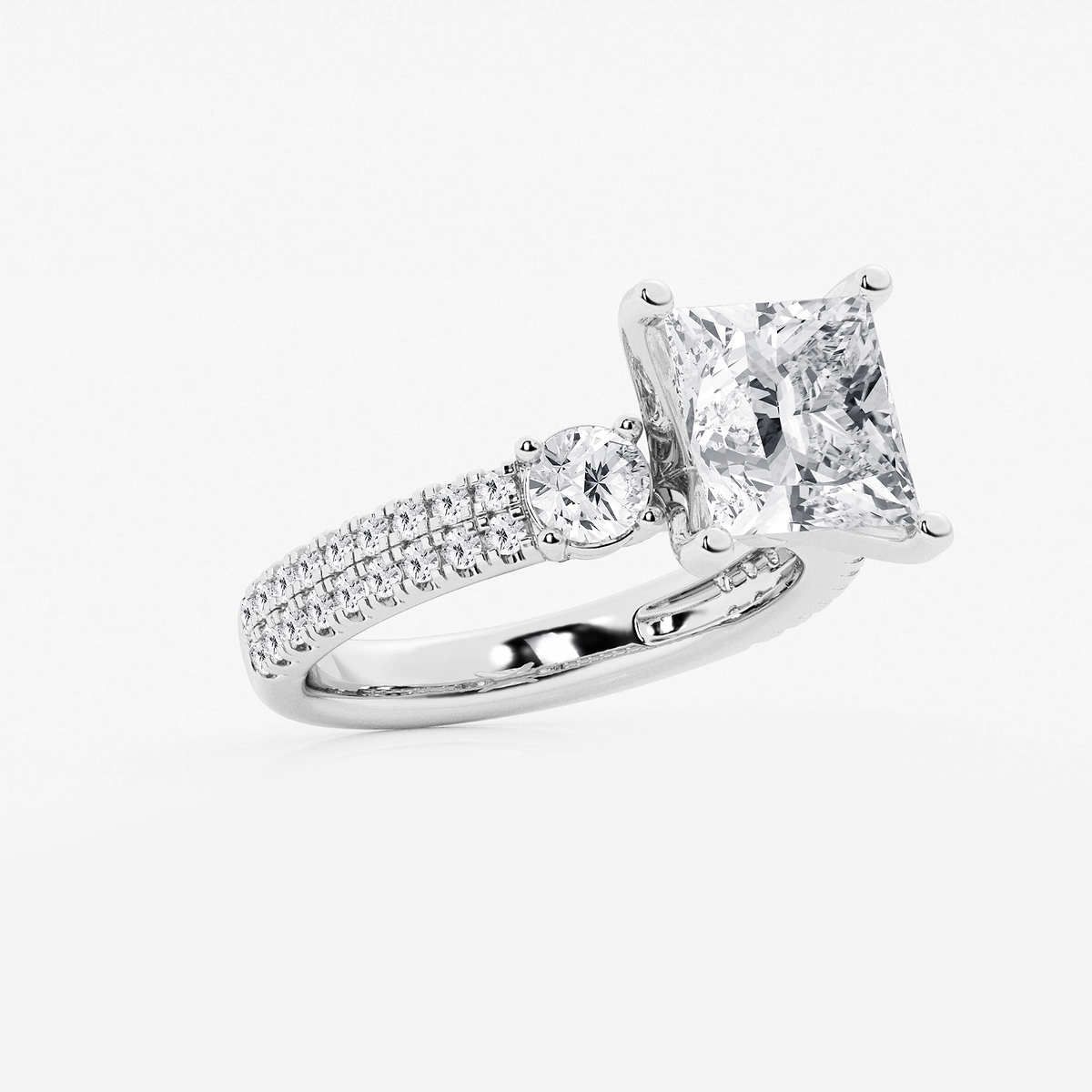 Additional Image 1 for  4 1/2 ctw Princess Lab Grown Diamond Engagement Ring with Double Row Side Accents