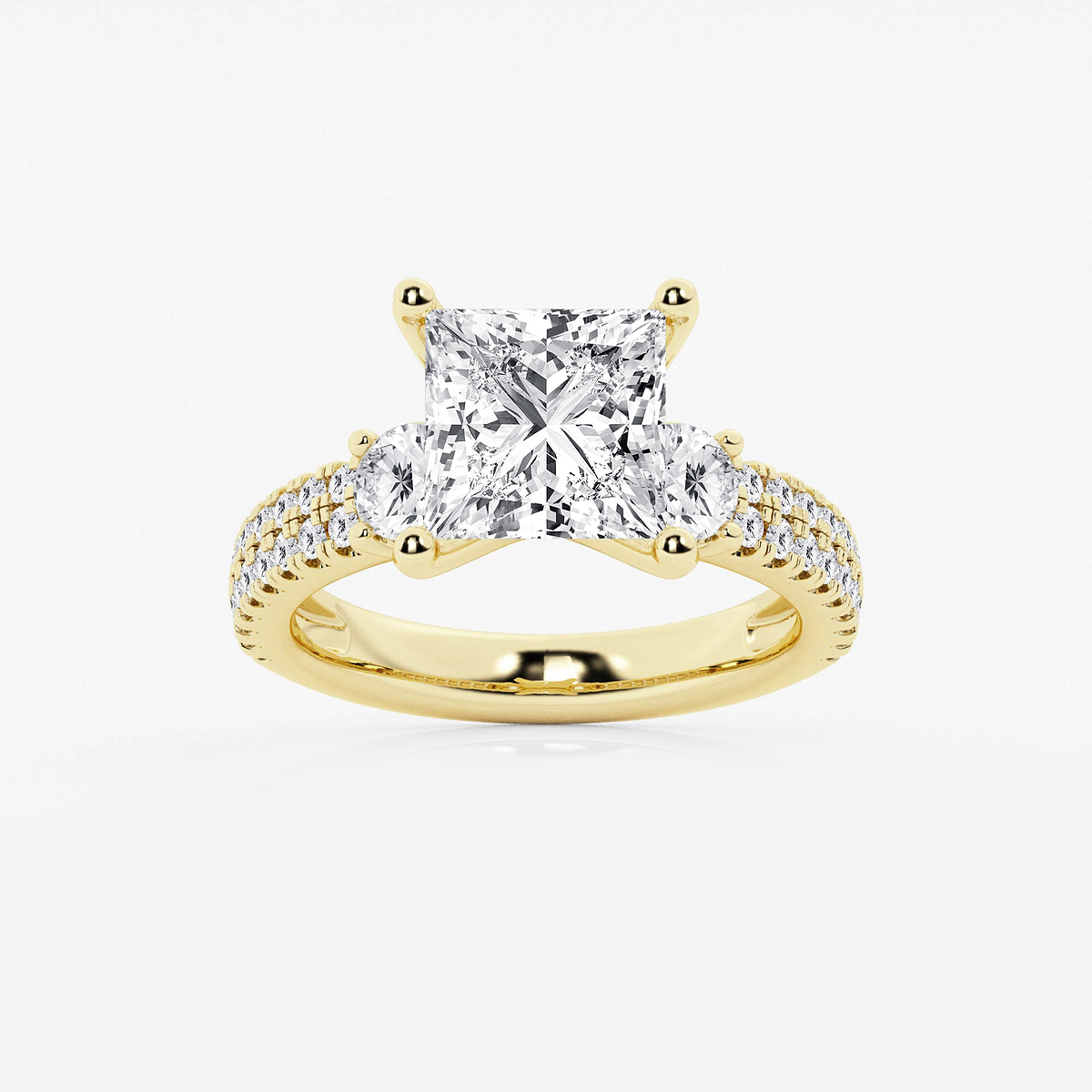 4 1/2 ctw Princess Lab Grown Diamond Engagement Ring with Double Row Side Accents