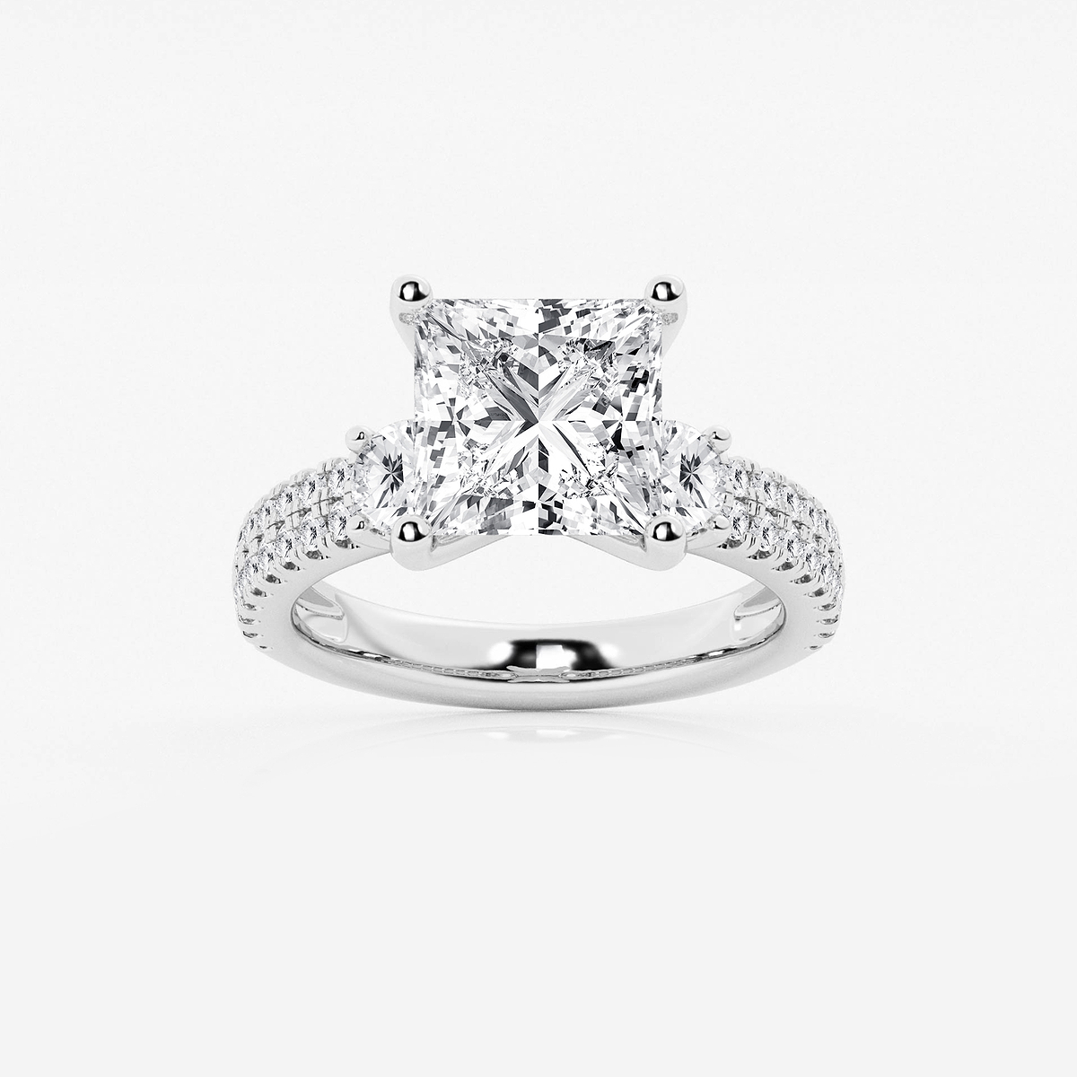 5 ctw Princess Lab Grown Diamond Engagement Ring with Double Row Side Accents