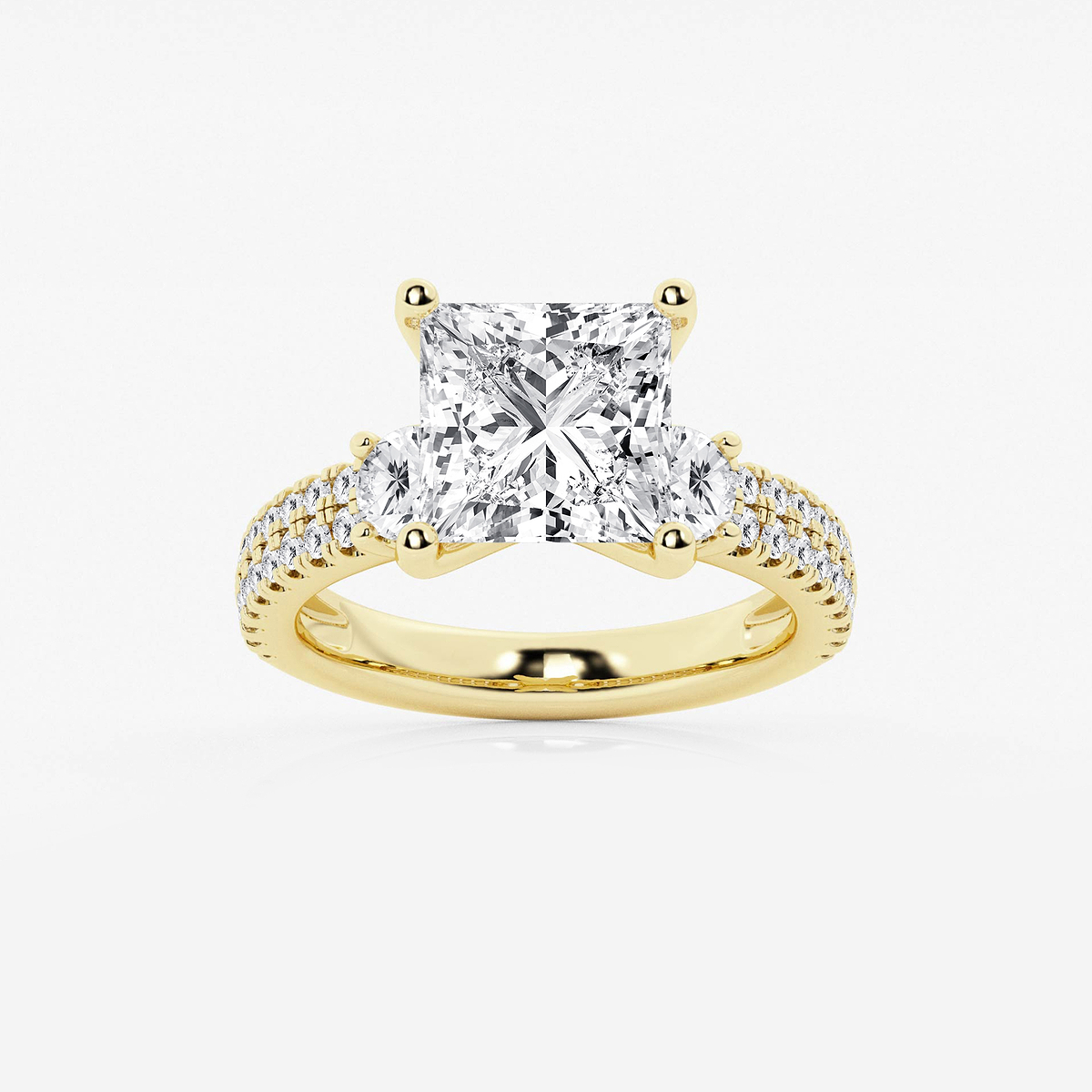 5 ctw Princess Lab Grown Diamond Engagement Ring with Double Row Side Accents