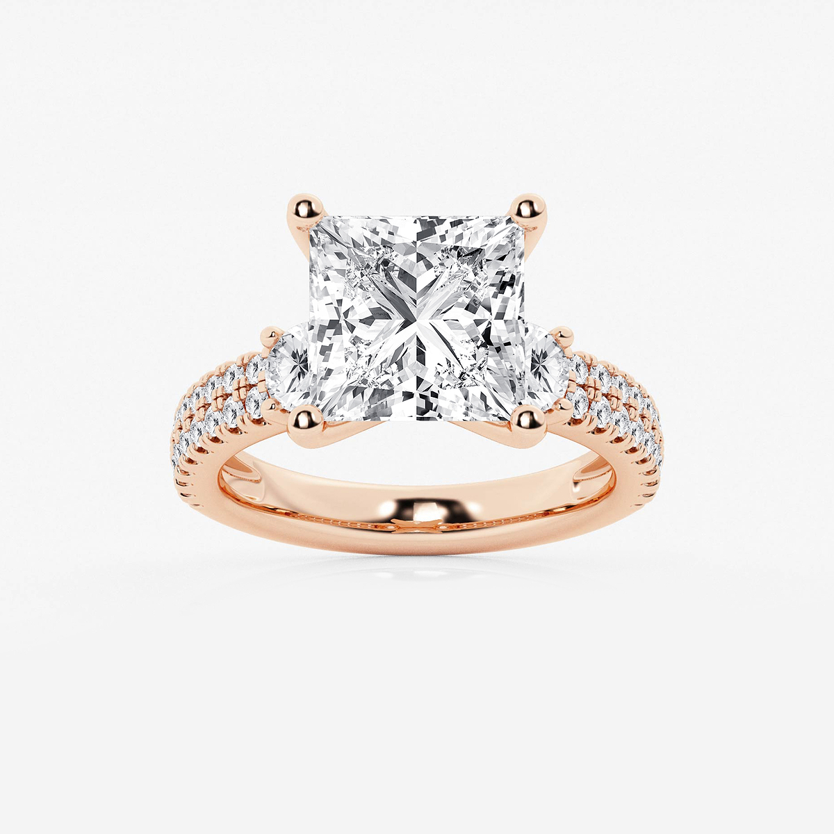6 ctw Princess Lab Grown Diamond Engagement Ring with Double Row Side Accents