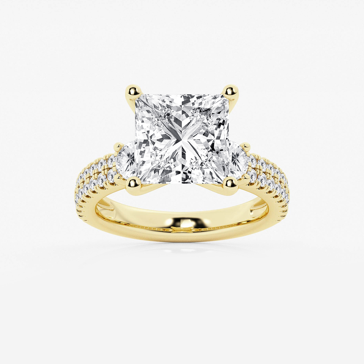 6 ctw Princess Lab Grown Diamond Engagement Ring with Double Row Side Accents