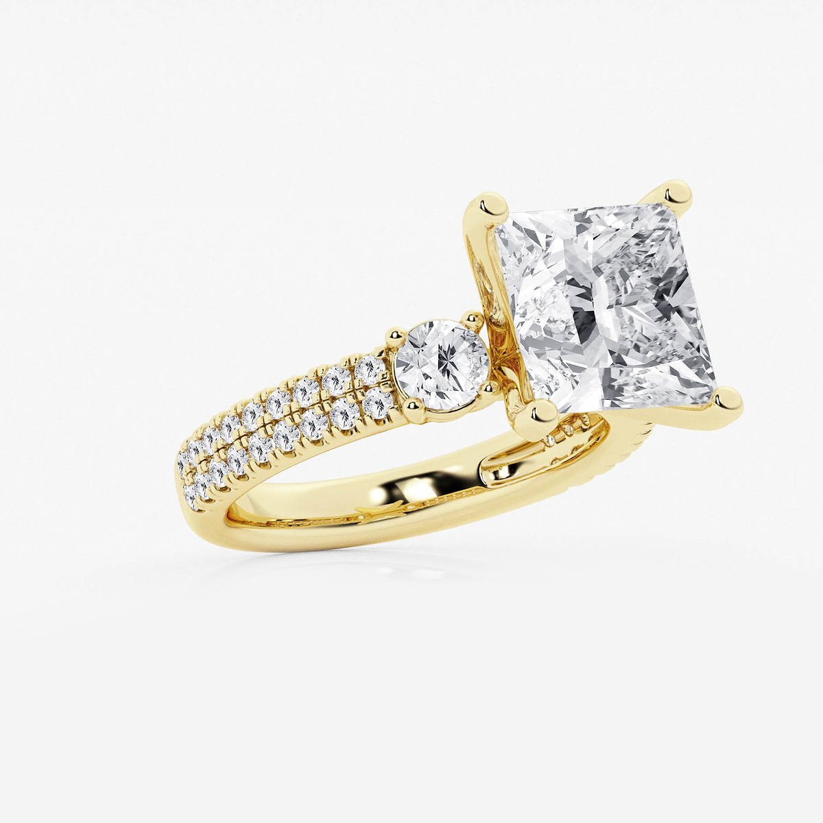 Additional Image 1 for  6 ctw Princess Lab Grown Diamond Engagement Ring with Double Row Side Accents