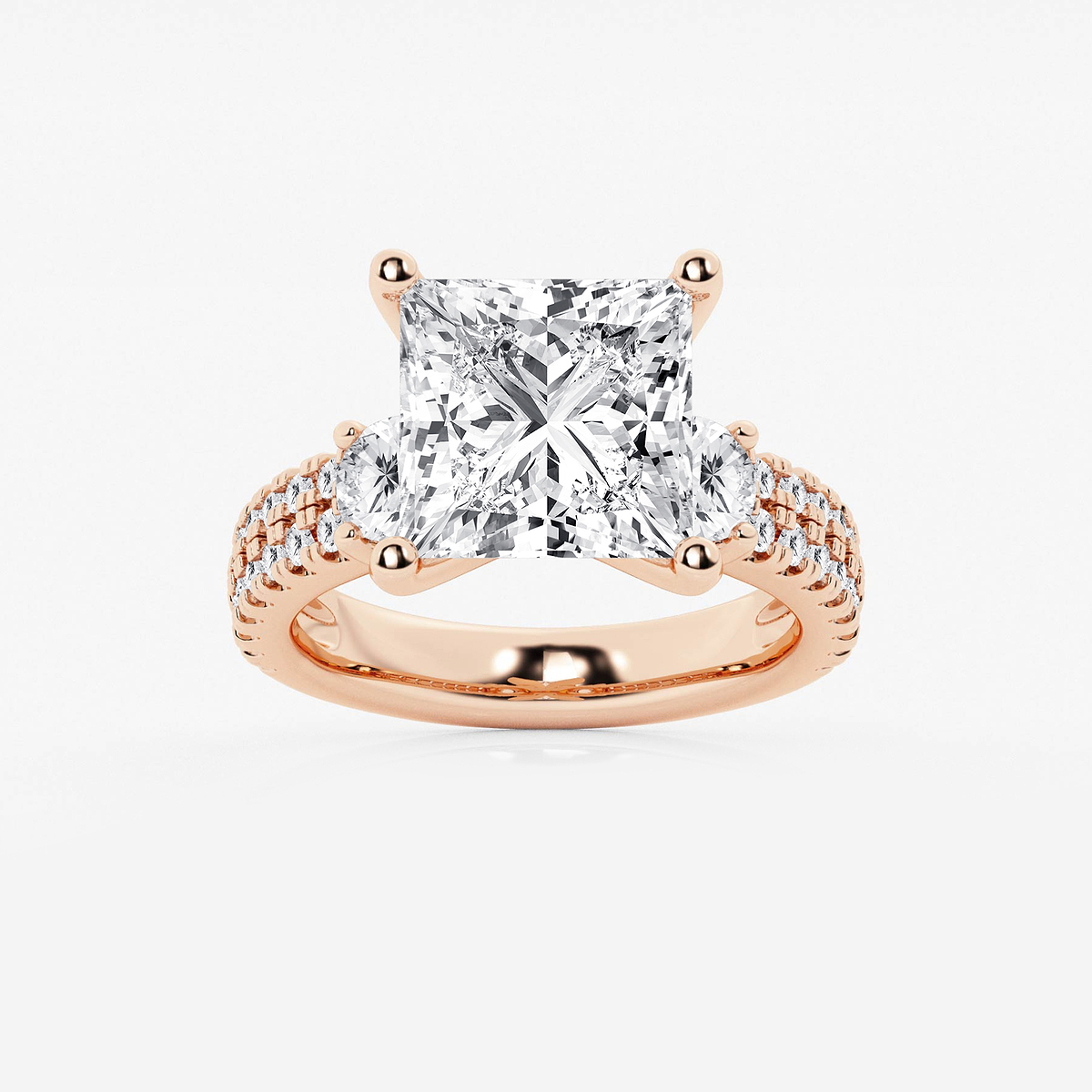 7 ctw Princess Lab Grown Diamond Engagement Ring with Double Row Side Accents