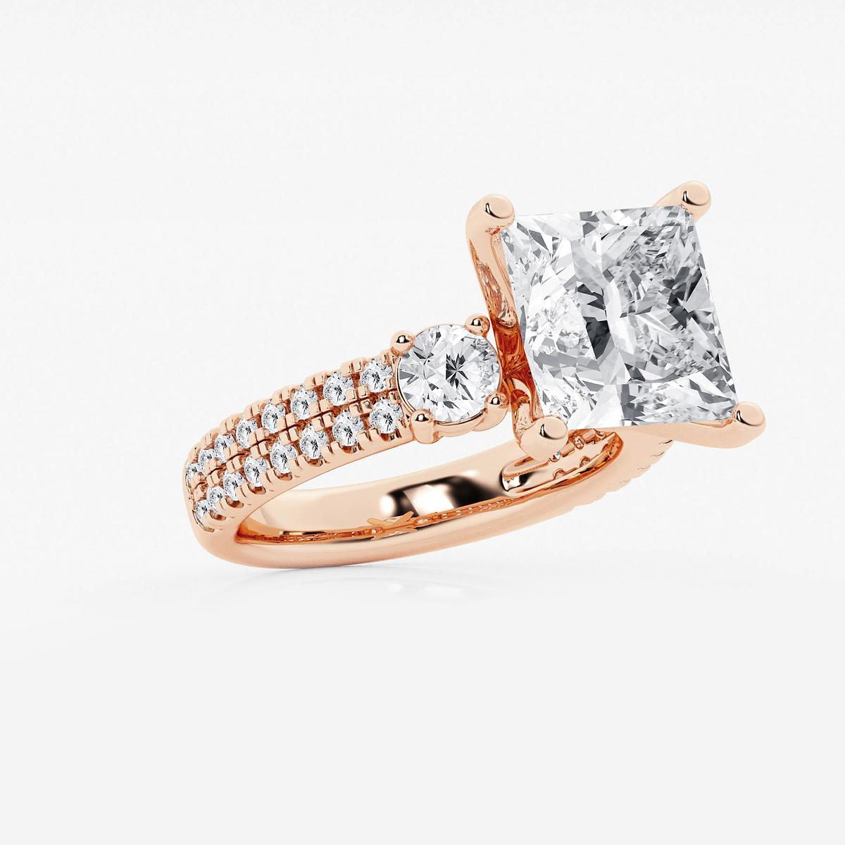 Additional Image 1 for  7 ctw Princess Lab Grown Diamond Engagement Ring with Double Row Side Accents