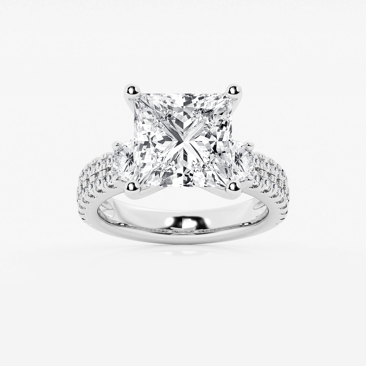 7 ctw Princess Lab Grown Diamond Engagement Ring with Double Row Side Accents