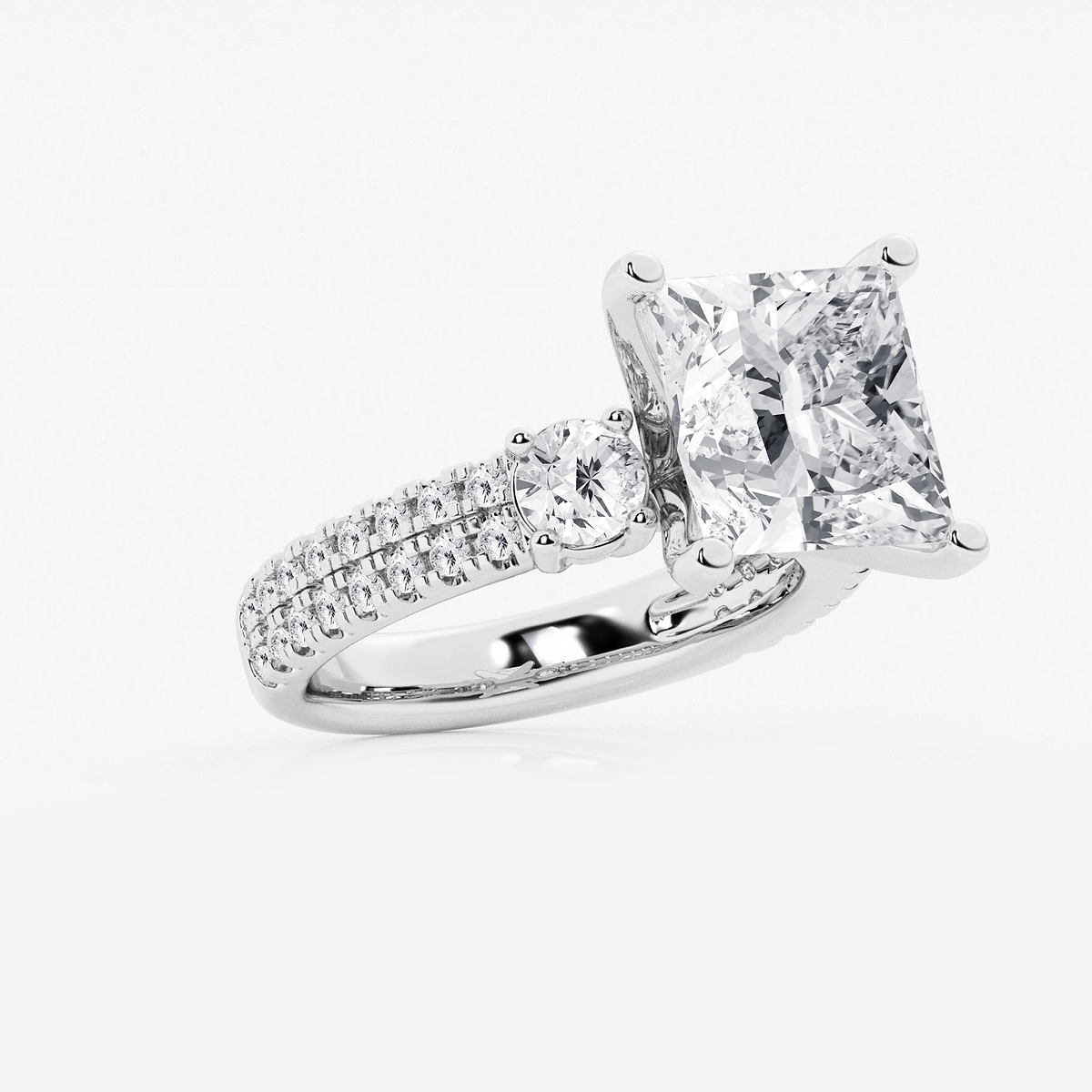 Additional Image 1 for  7 ctw Princess Lab Grown Diamond Engagement Ring with Double Row Side Accents