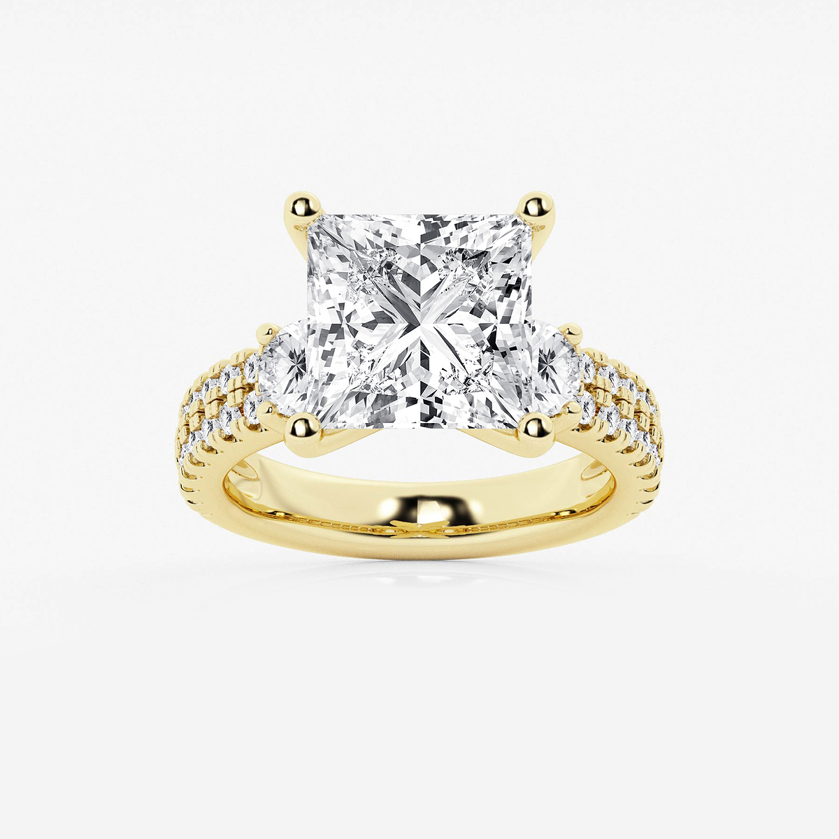 7 ctw Princess Lab Grown Diamond Engagement Ring with Double Row Side Accents