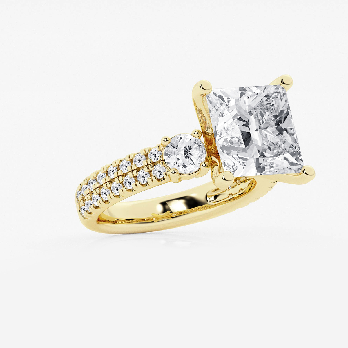 Additional Image 1 for  7 ctw Princess Lab Grown Diamond Engagement Ring with Double Row Side Accents