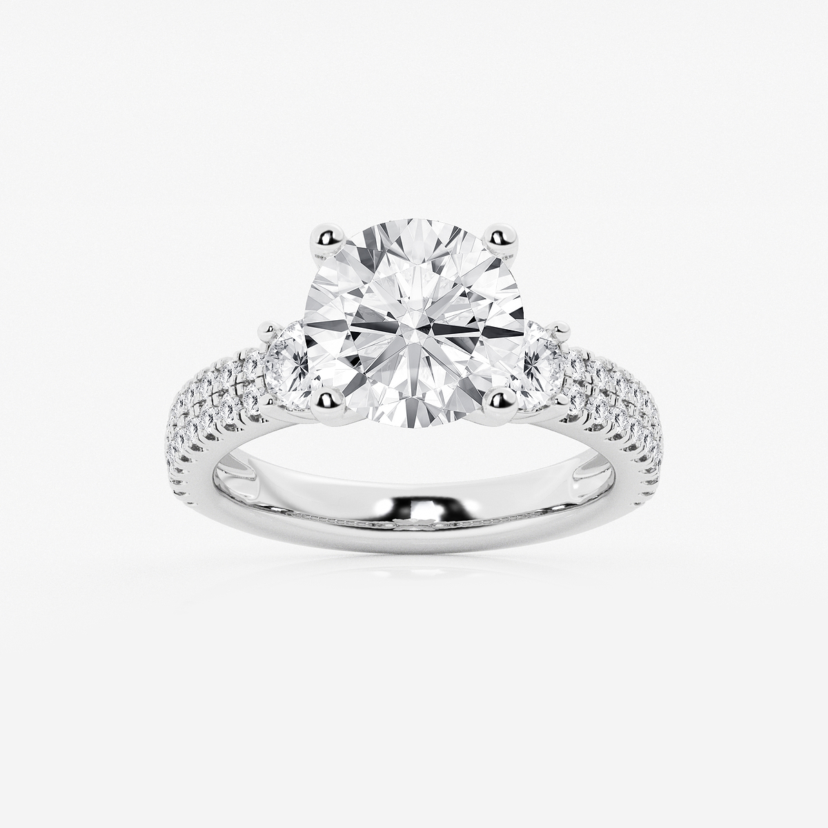 4 1/2 ctw Round Lab Grown Diamond Engagement Ring with Double Row Side Accents
