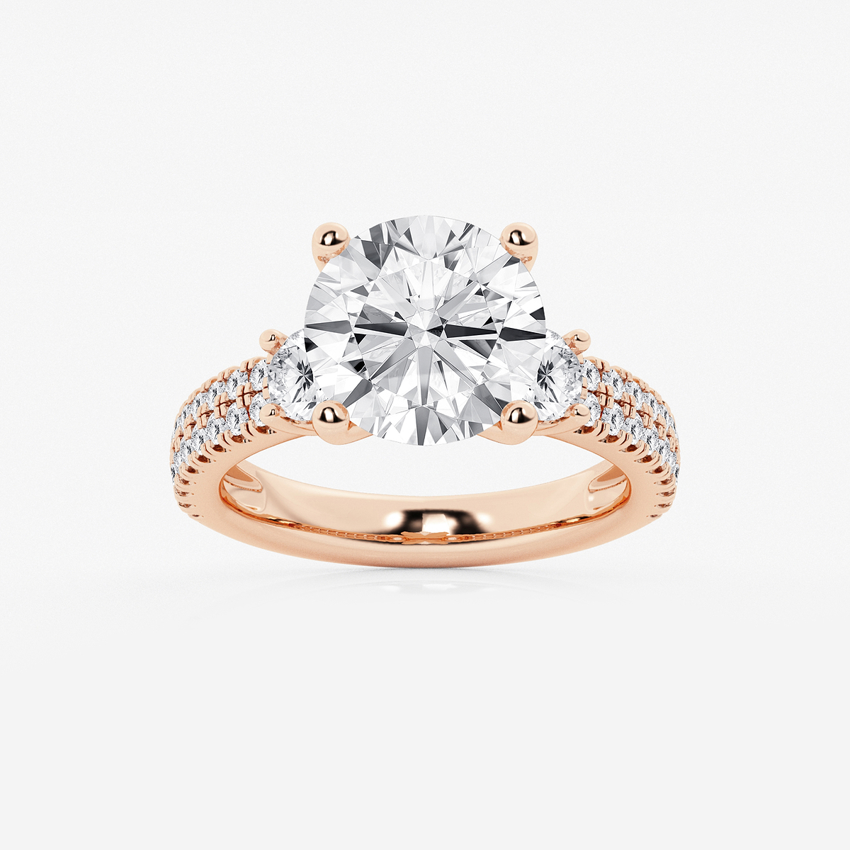5 ctw Round Lab Grown Diamond Engagement Ring with Double Row Side Accents