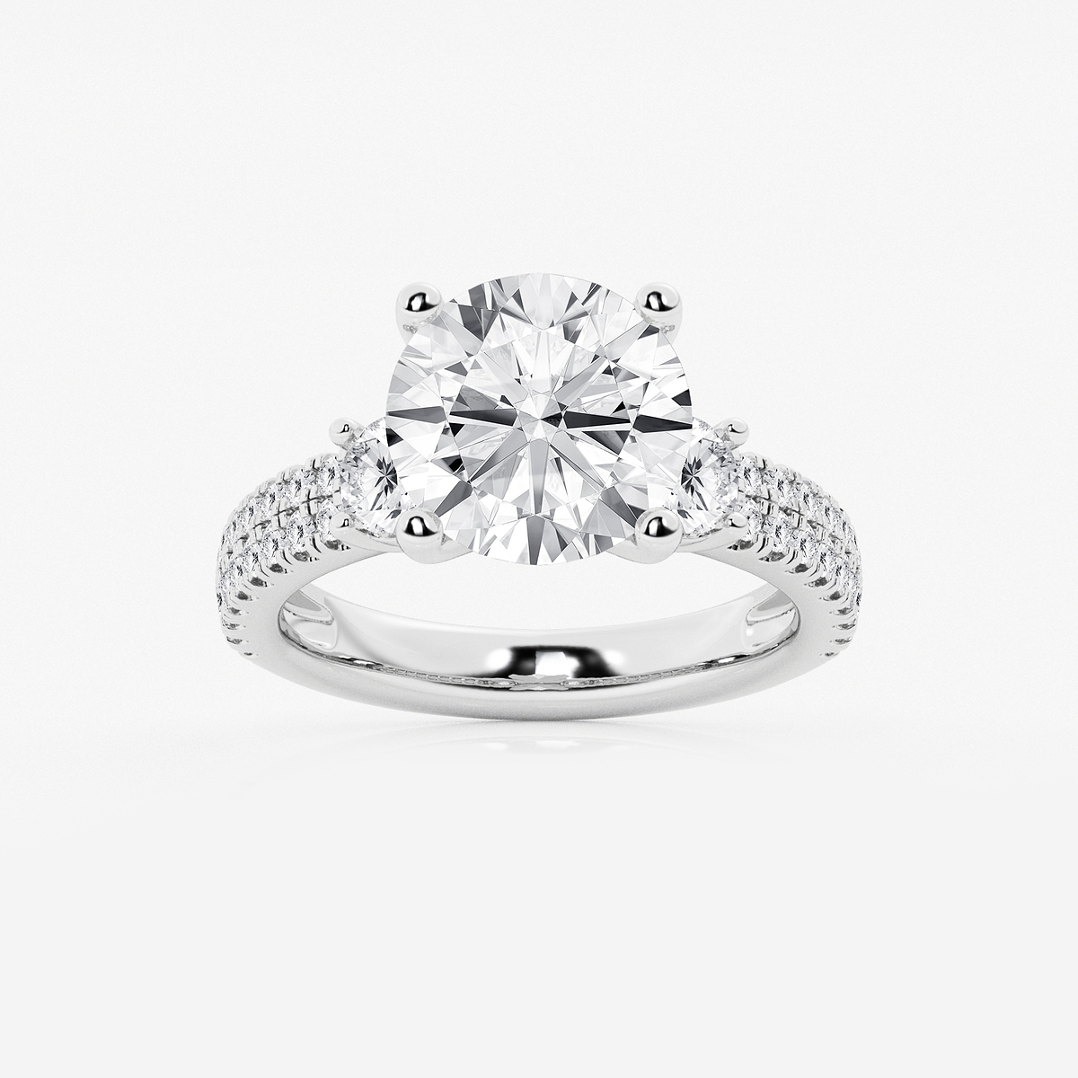 5 ctw Round Lab Grown Diamond Engagement Ring with Double Row Side Accents