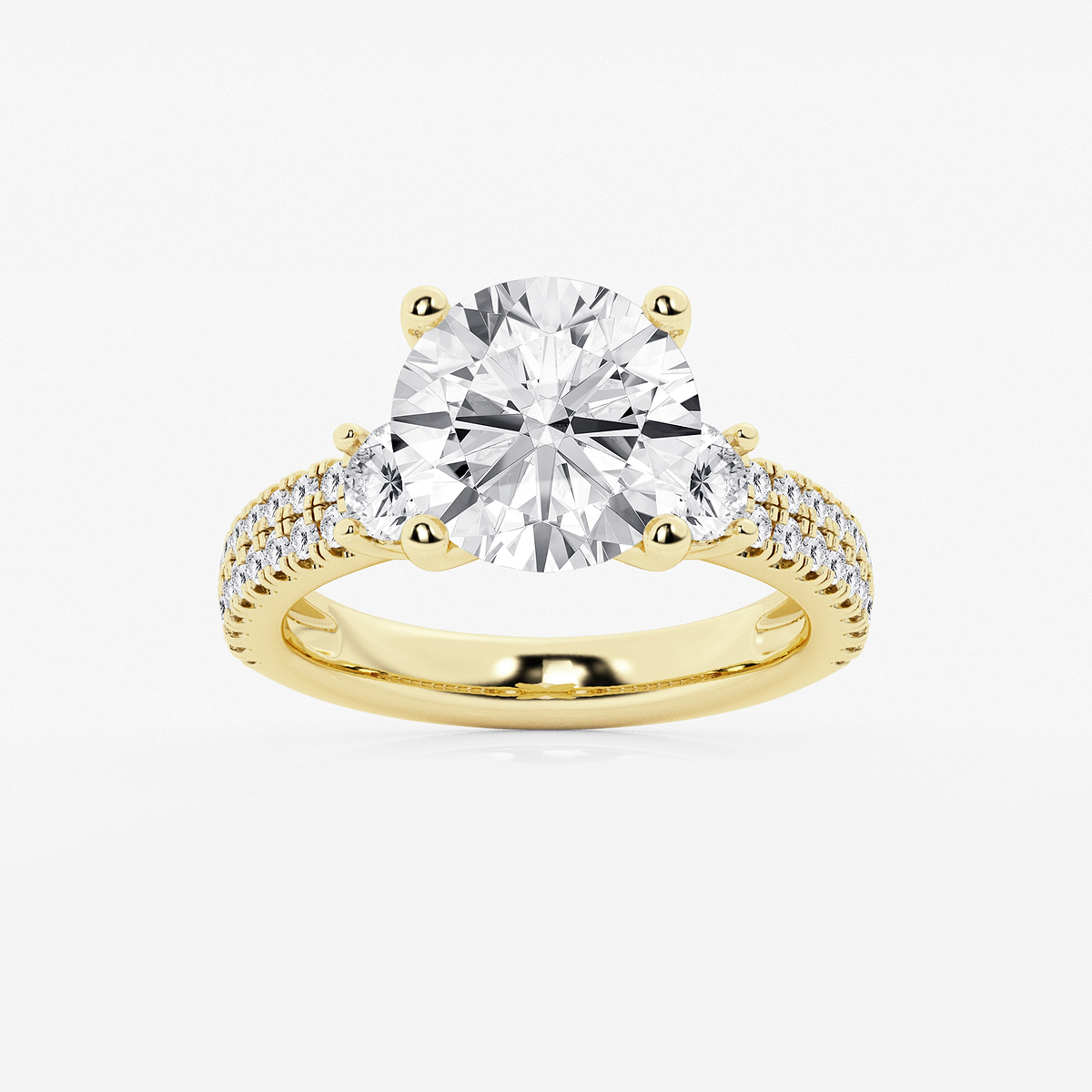 5 ctw Round Lab Grown Diamond Engagement Ring with Double Row Side Accents