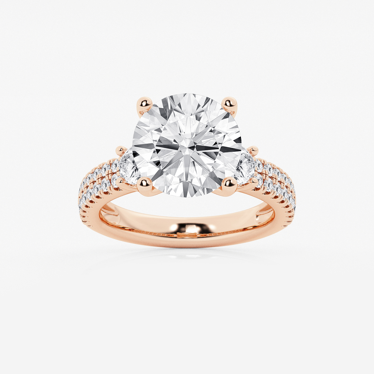 6 ctw Round Lab Grown Diamond Engagement Ring with Double Row Side Accents