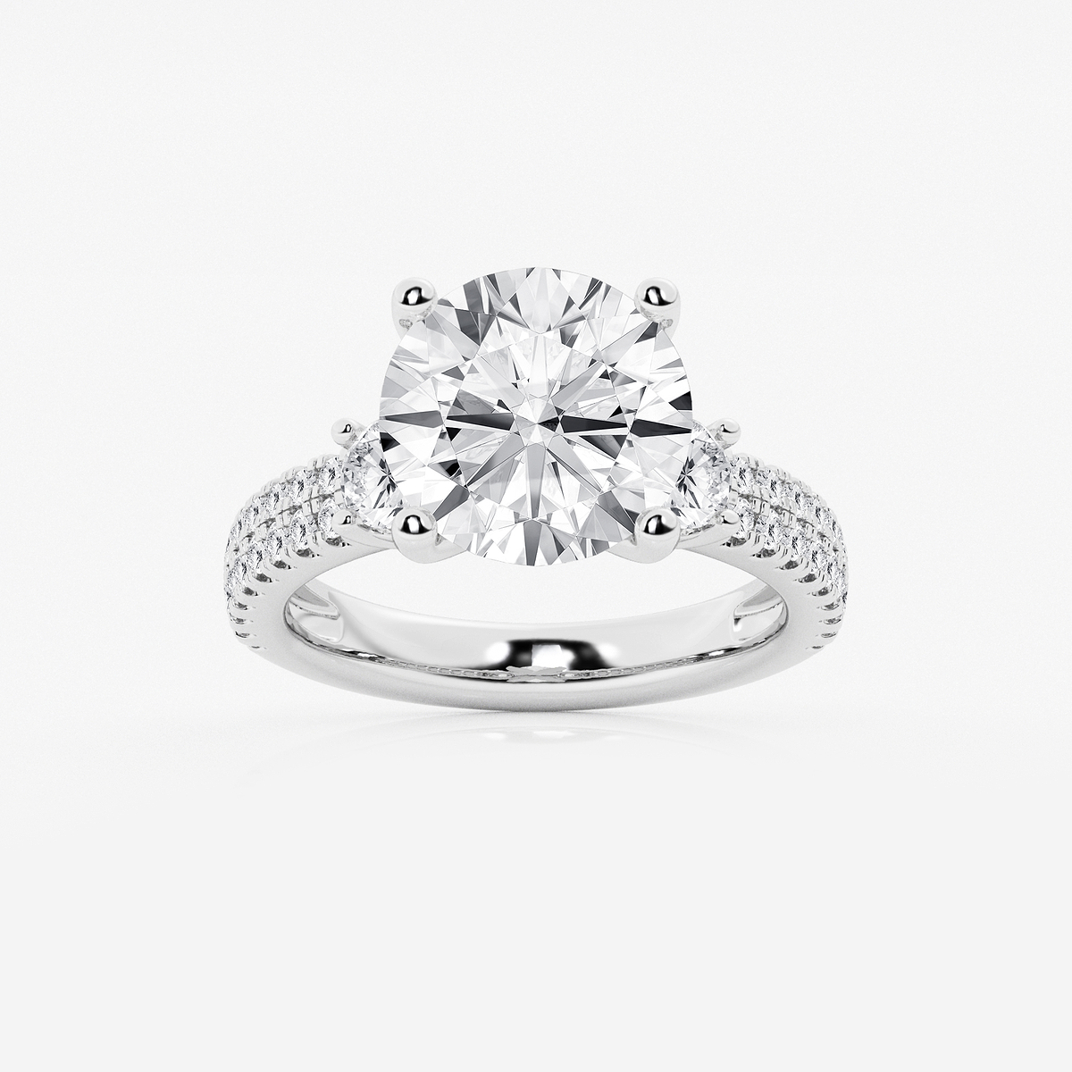 6 ctw Round Lab Grown Diamond Engagement Ring with Double Row Side Accents