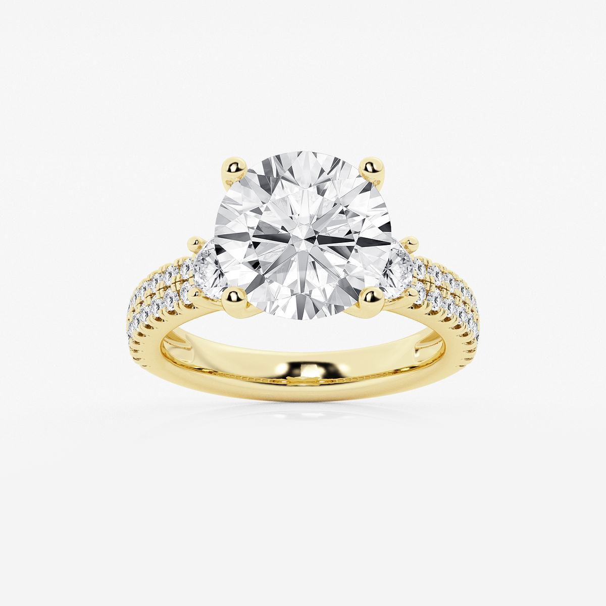 6 ctw Round Lab Grown Diamond Engagement Ring with Double Row Side Accents