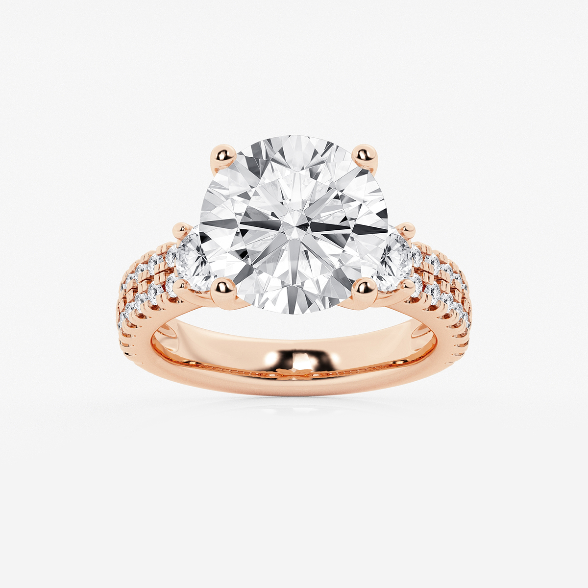 7 ctw Round Lab Grown Diamond Engagement Ring with Double Row Side Accents