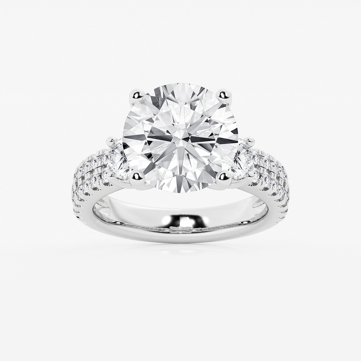 7 ctw Round Lab Grown Diamond Engagement Ring with Double Row Side Accents