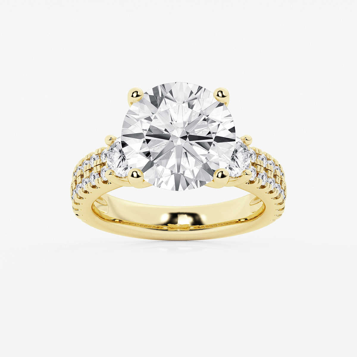 7 ctw Round Lab Grown Diamond Engagement Ring with Double Row Side Accents