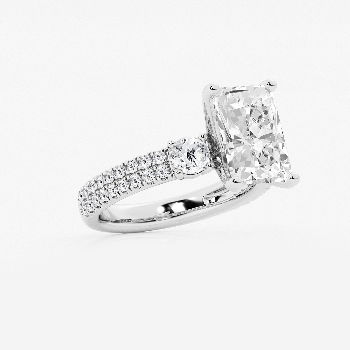 Additional Image 1 for  4 1/2 ctw Radiant Lab Grown Diamond Engagement Ring with Double Row Side Accents