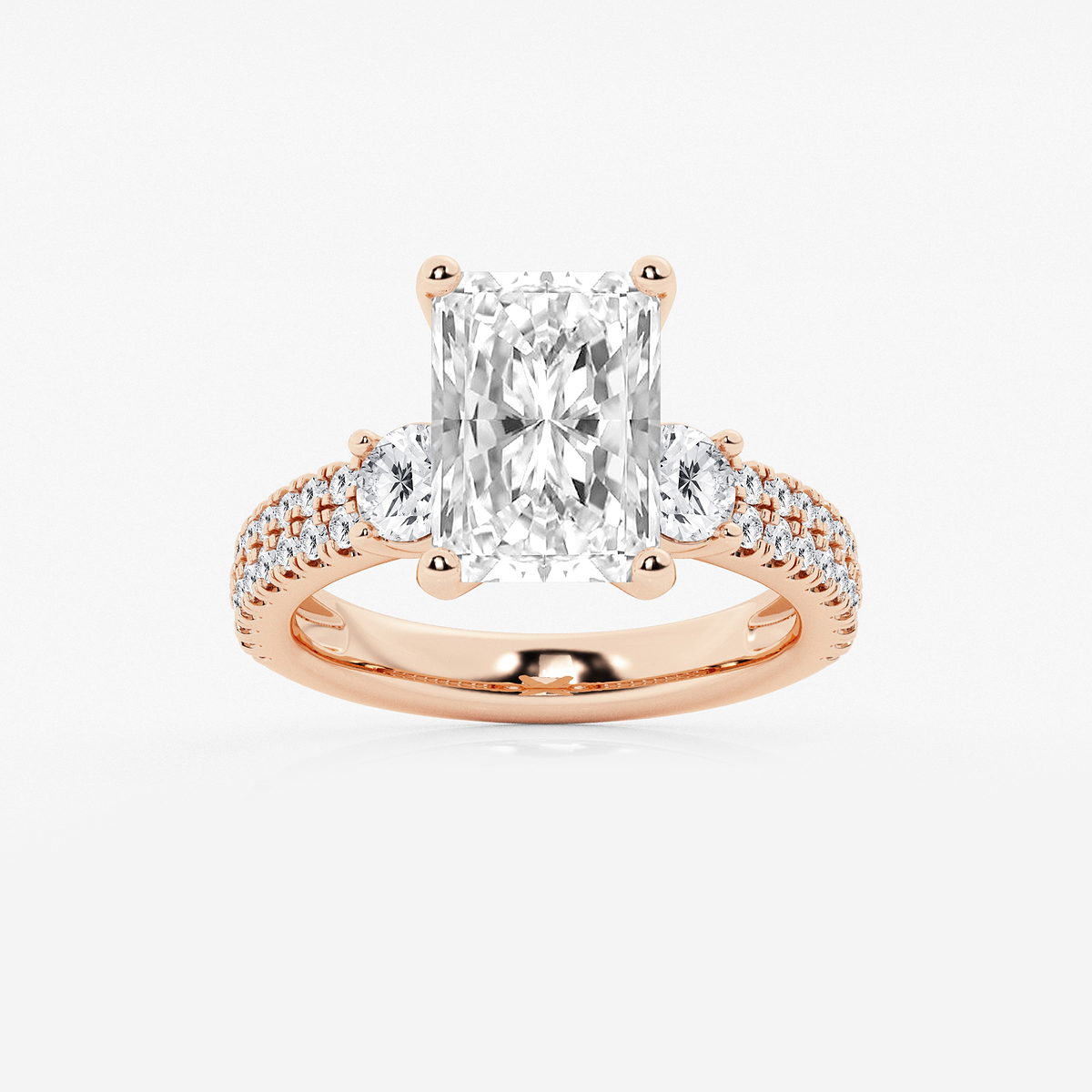 5 ctw Radiant Lab Grown Diamond Engagement Ring with Double Row Side Accents