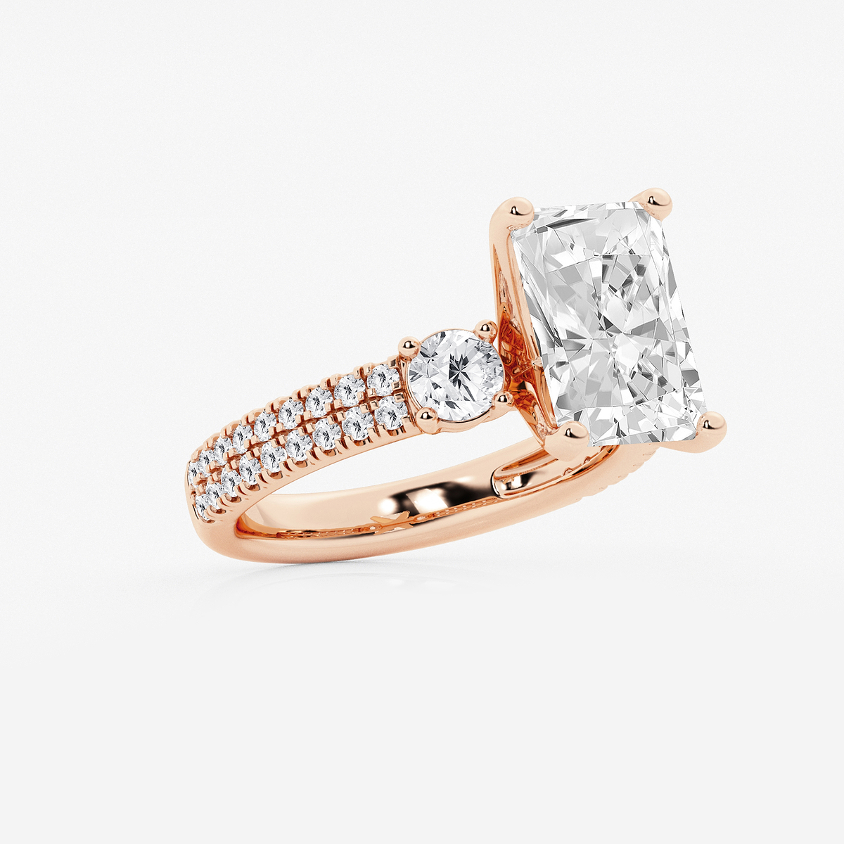 Additional Image 1 for  5 ctw Radiant Lab Grown Diamond Engagement Ring with Double Row Side Accents